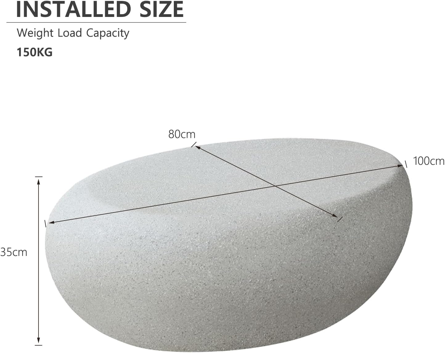 Oval Coffee Table &ndash; Beige Faux Stone Finish, Modern Fiberglass Drum Design, Minimalist Accent Table for Living Room, Bedroom, Apartment or Office, Outdoor, No Assembly Needed - Black - Oval 100Cm image number 5