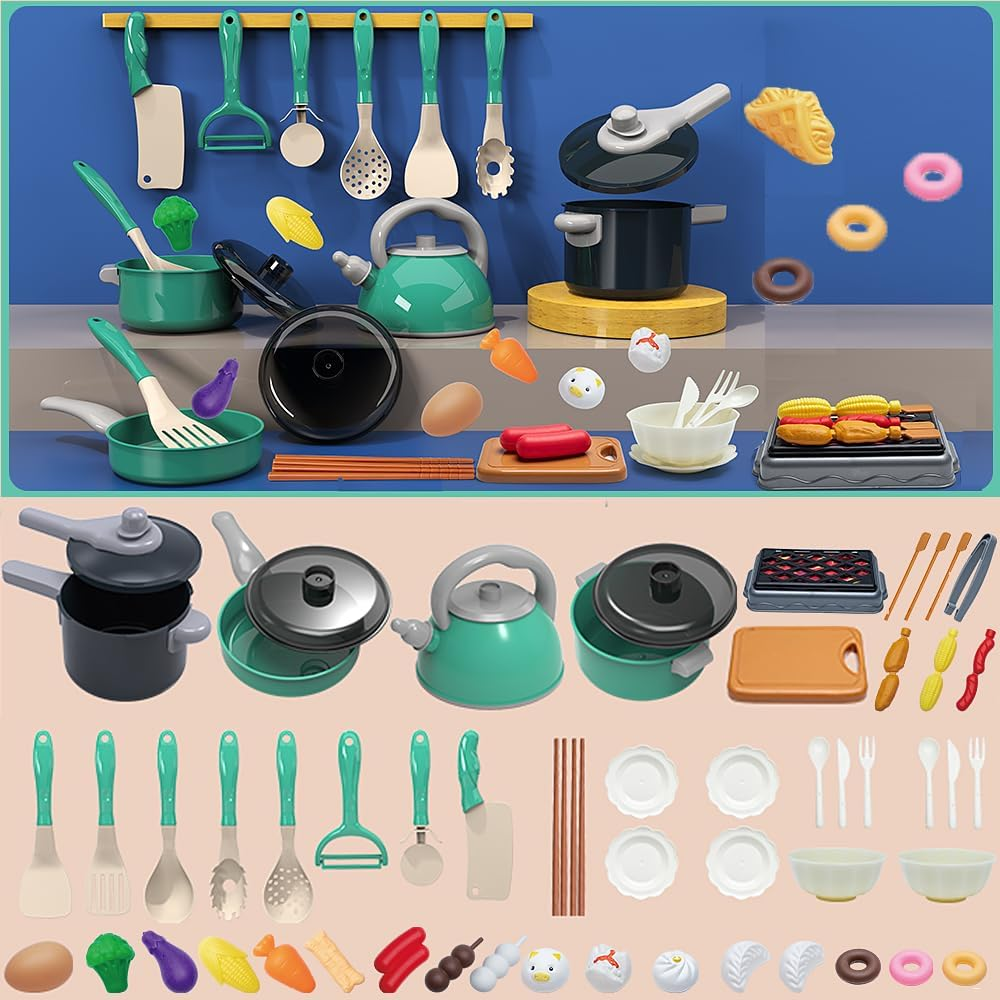 59PCS Mini Kids Kitchen Toy Accessories, Toddler Pretend Cooking Play Set with Play Pots, Pans, Utensils Cookware Toys, Play Food Sets Kids Kitchen Cooking Playset, Christmas Gift for Girls Boys image number 2