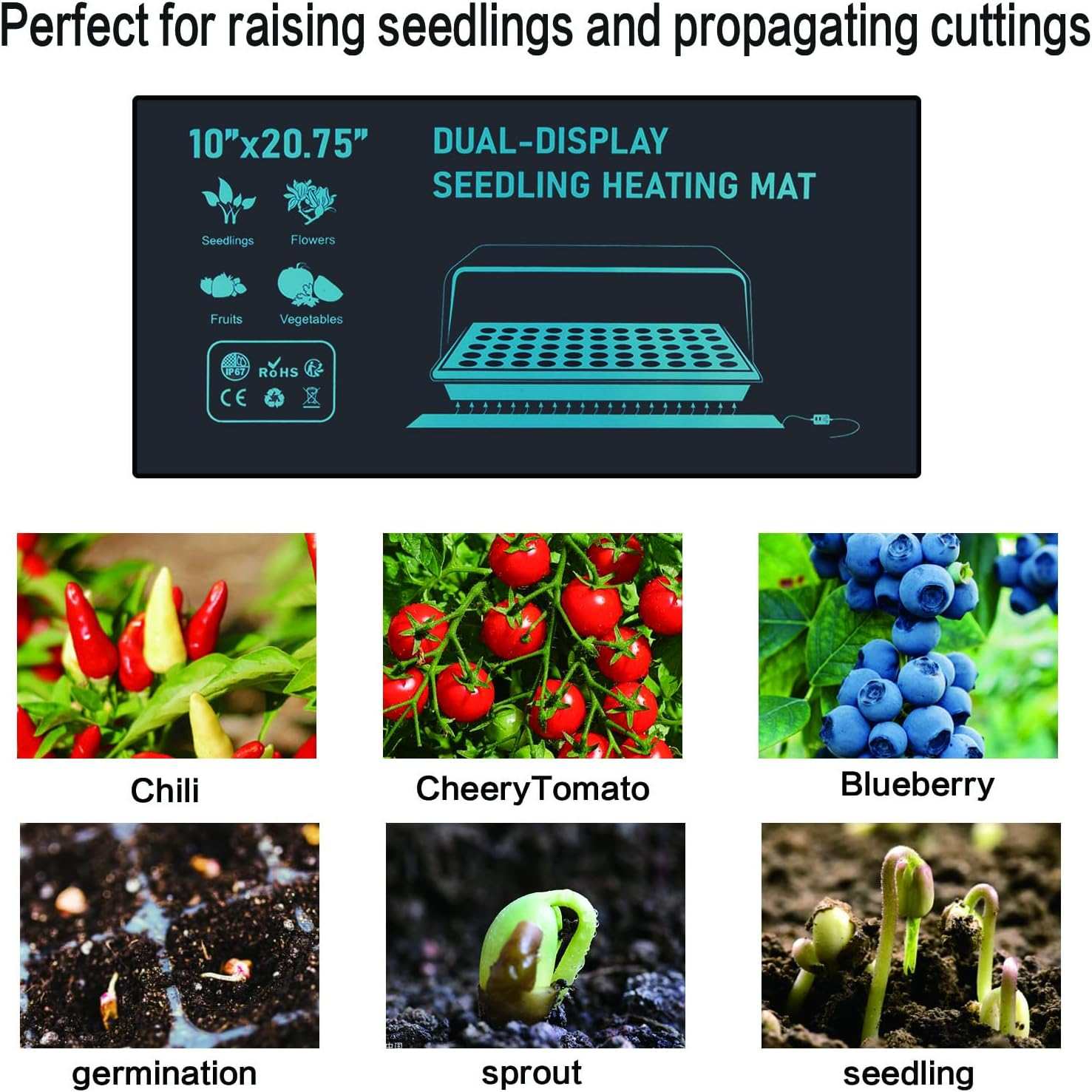 30W Seedling Heat Mat with Thermostat Control 52X25Cm Heating Pad Waterproof for Plant Germination Hydroponics Indoor Seed Starting Digital Thermostat Control Monitor Indoor Thermometer image number 2
