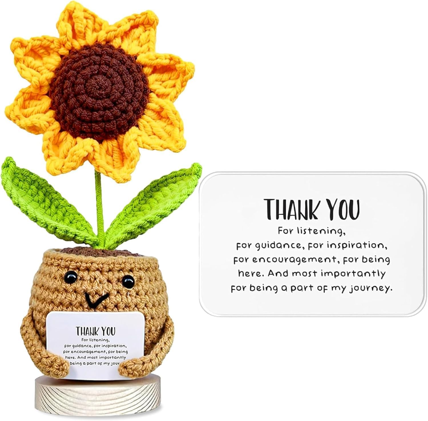 Teacher Appreciation Gifts, Thank You Gifts for Teachers, Handmade Crochet Sunflower with Card, Graduation Gifts, Christmas Birthday Gift, Coworker Friend Gift, Unique Crochet Decor (A) image number 2