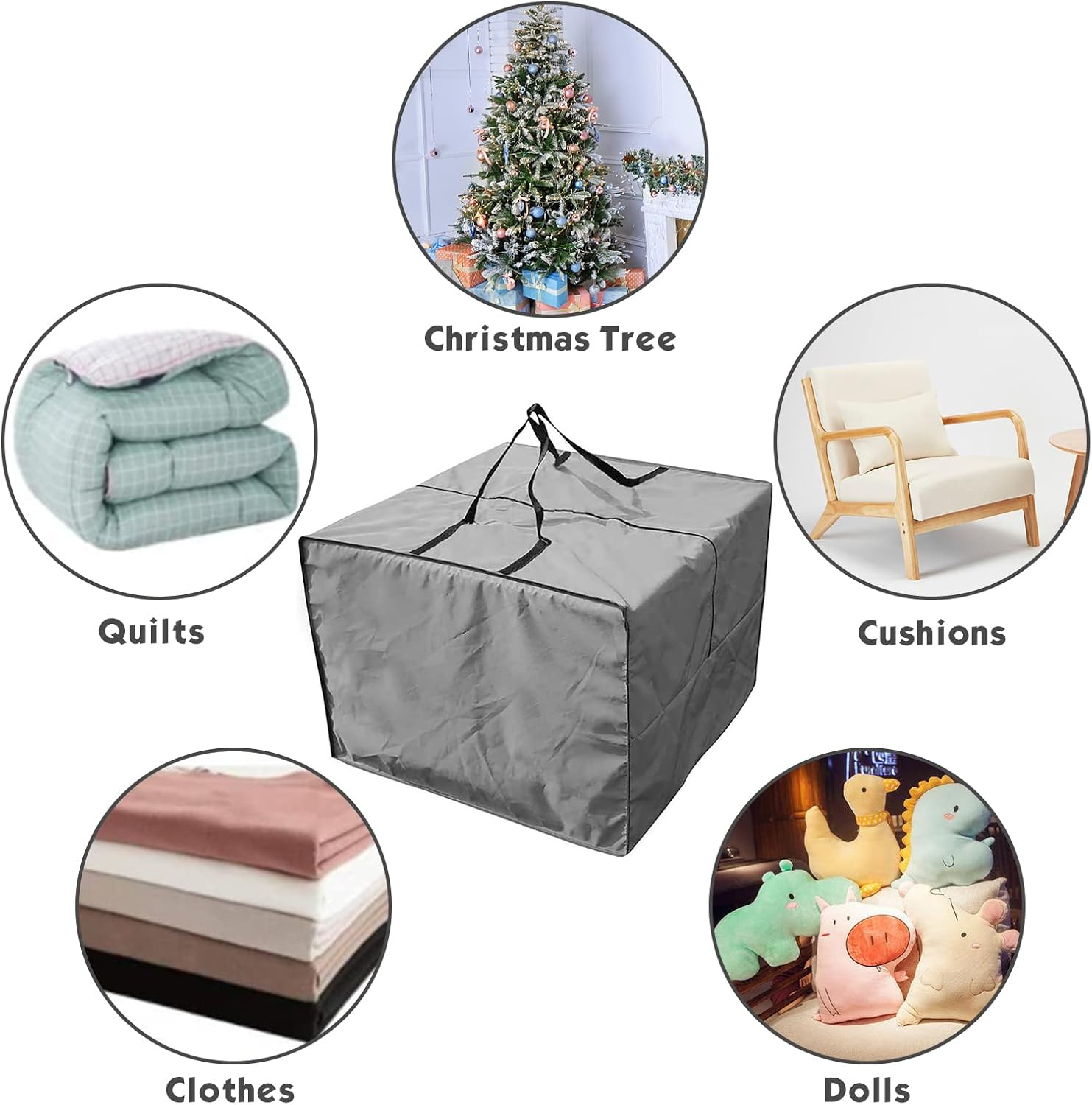 Garden Furniture Cushion Storage Bag Worthplanet Waterproof 210D Oxford Fabric 83 X 83 X 62Cm Furniture Seat Cushions Storage Bag with Handles Zippers and Carrying Bag for Cushions, Patio W200027 (Gray) image number 1