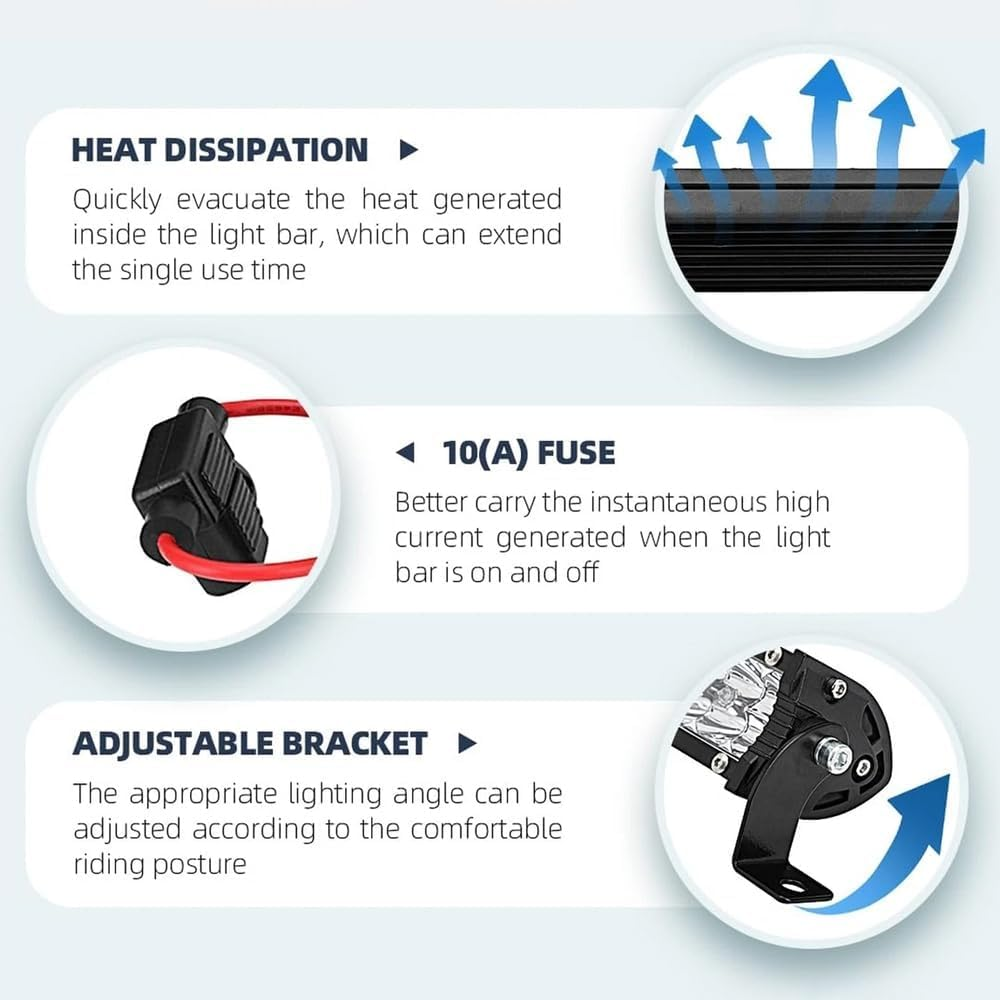 7 Inch LED Light Bar, 20LED Double Row Work Light Bar for Truck, Spotlights Motorcycle LED Headlight Kit with Mounting Brackets and Switch for CRF (1 Pack) image number 4