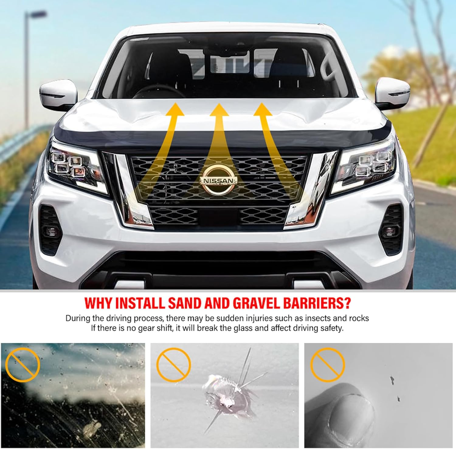 SUERAUTO4X4 Tinted Black Bonnet Protector for Nissan Navara NP300 D23 2021-2025 Accessories, Injection Front Bonnet Stone Protector Guard Trim Cover Car Exterior image number 3