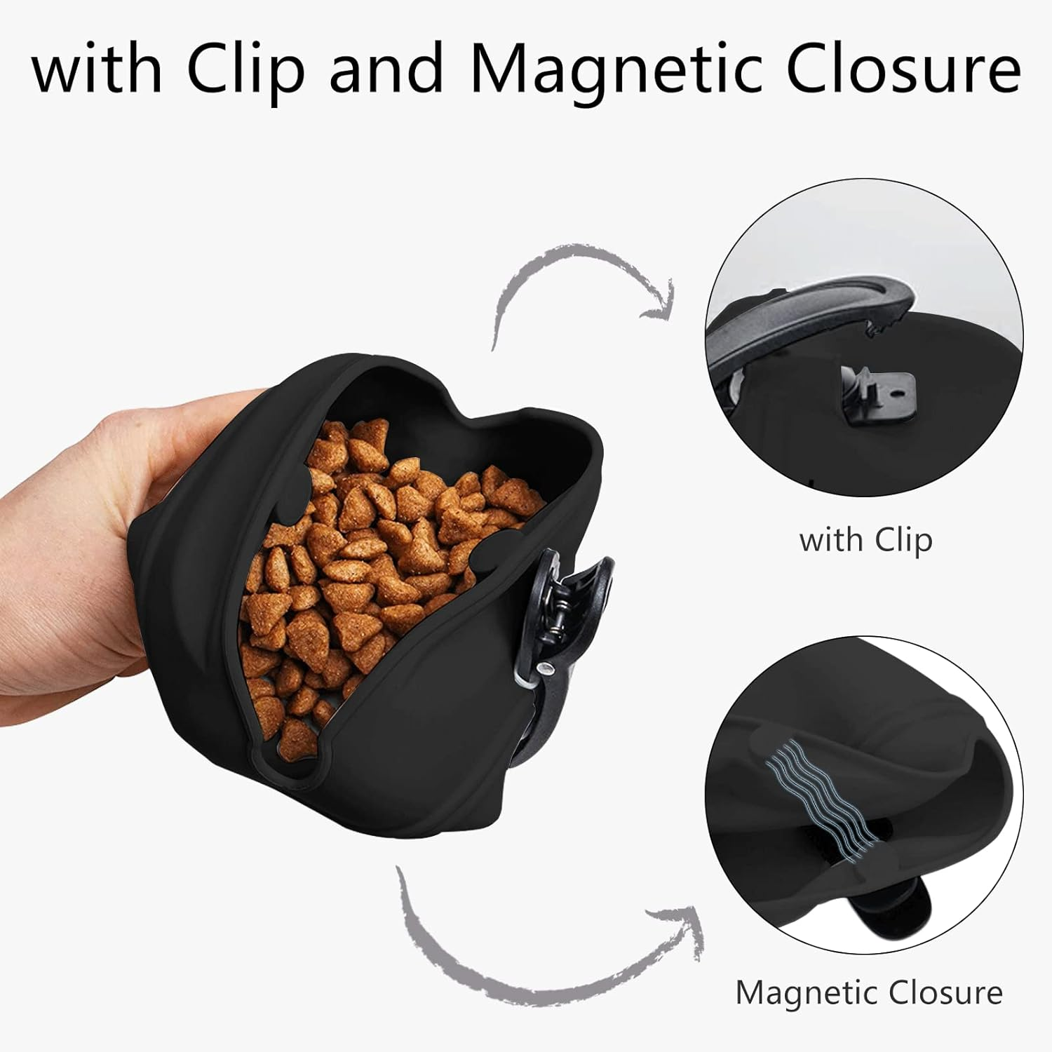 Dog Treat Pouch 2 Pack, Dog Treat Training Pouch, Silicone Pet Treat Bag BPA Free/Clip/Magnetic Dog Walk (Grey & Black) - Yellow  Blue image number 2