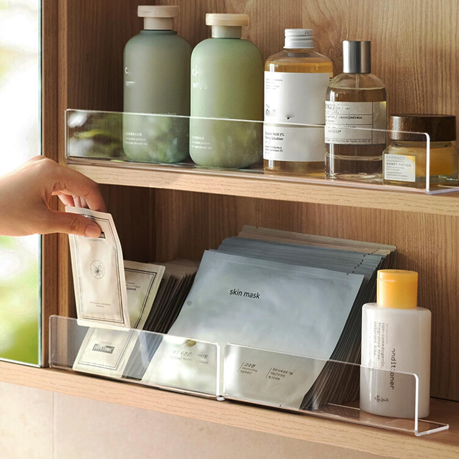 MORNITE 3 Pcs Acrylic Board Organizers for Medicine Cabinet, Acrylic Blocker Shelves Panel for Toilet Cabinet, Storage Divider for Kitchen Bathroom Closet Garage Office, 15.7" Clear image number 1