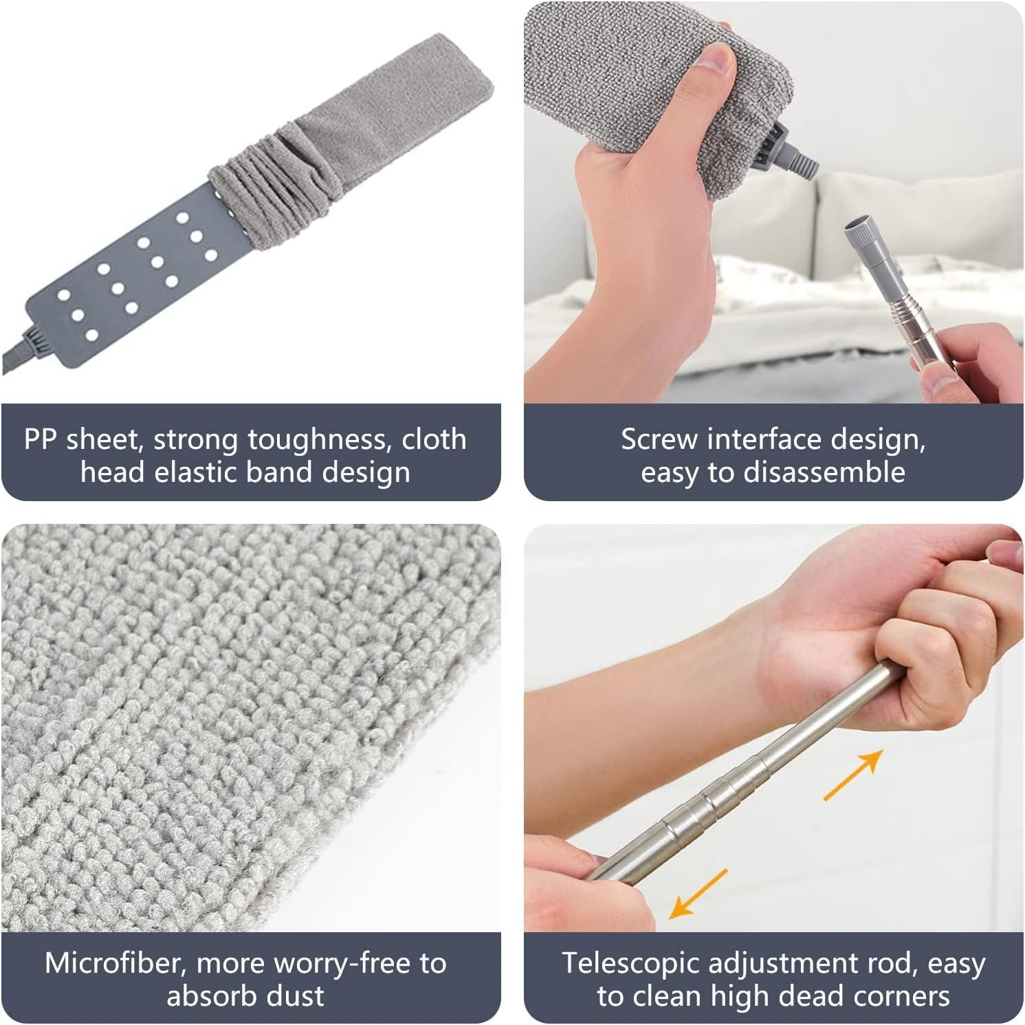 Retractable Gap Dust Cleaner, Flexible Dust Brush with Extension Pole, Multifunction Retractable Microfiber Dust Brush Gap Mop for Home Bedroom Kitchen (Gray A) image number 6