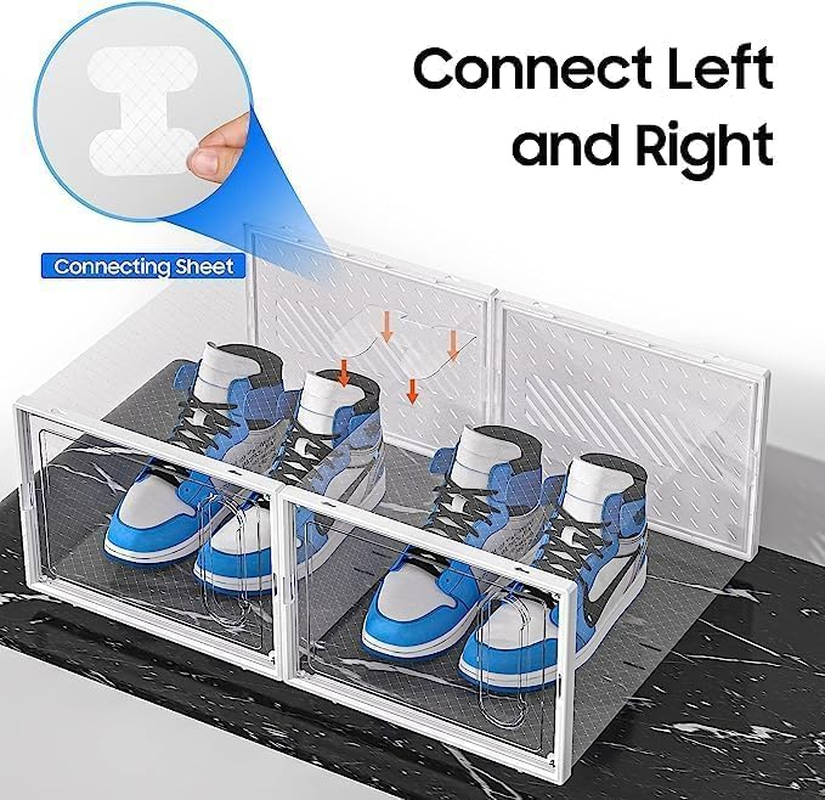 Large Shoe Storage Box, Fit up to Shoe Size 13, Shoe Organizer for Closet, Clear Stackable Sneaker Containers Bins, Space Saving Foldable Shoe Rack (Set of 12Pcs) image number 2