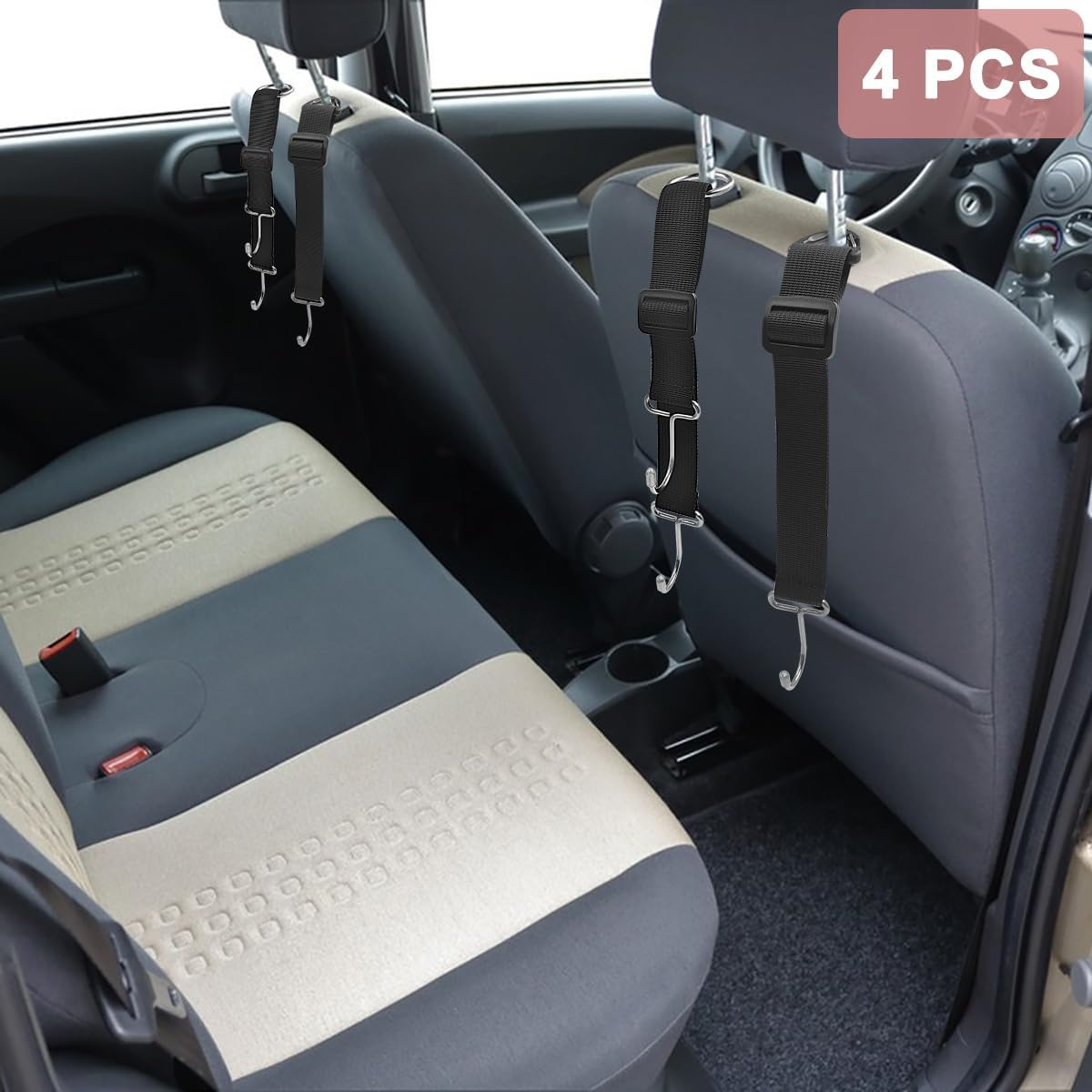 Maxin 4 PCS Car Purse Hook/Holder,Contains 2 Torches and 2 Triangular Hooks, Car Seat Headrest Hooks for Purses and Bags, Adjustable Hidden Metal Hooks for Car Handbag. image number 3