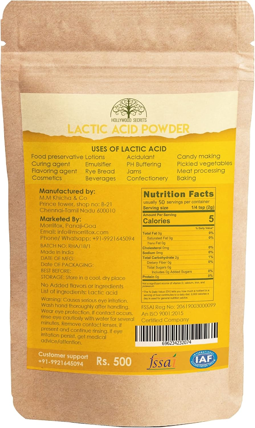 Hollywood Secrets 100% Pure Lactic Acid Pure Grade Powder (100 Gms) image number 2