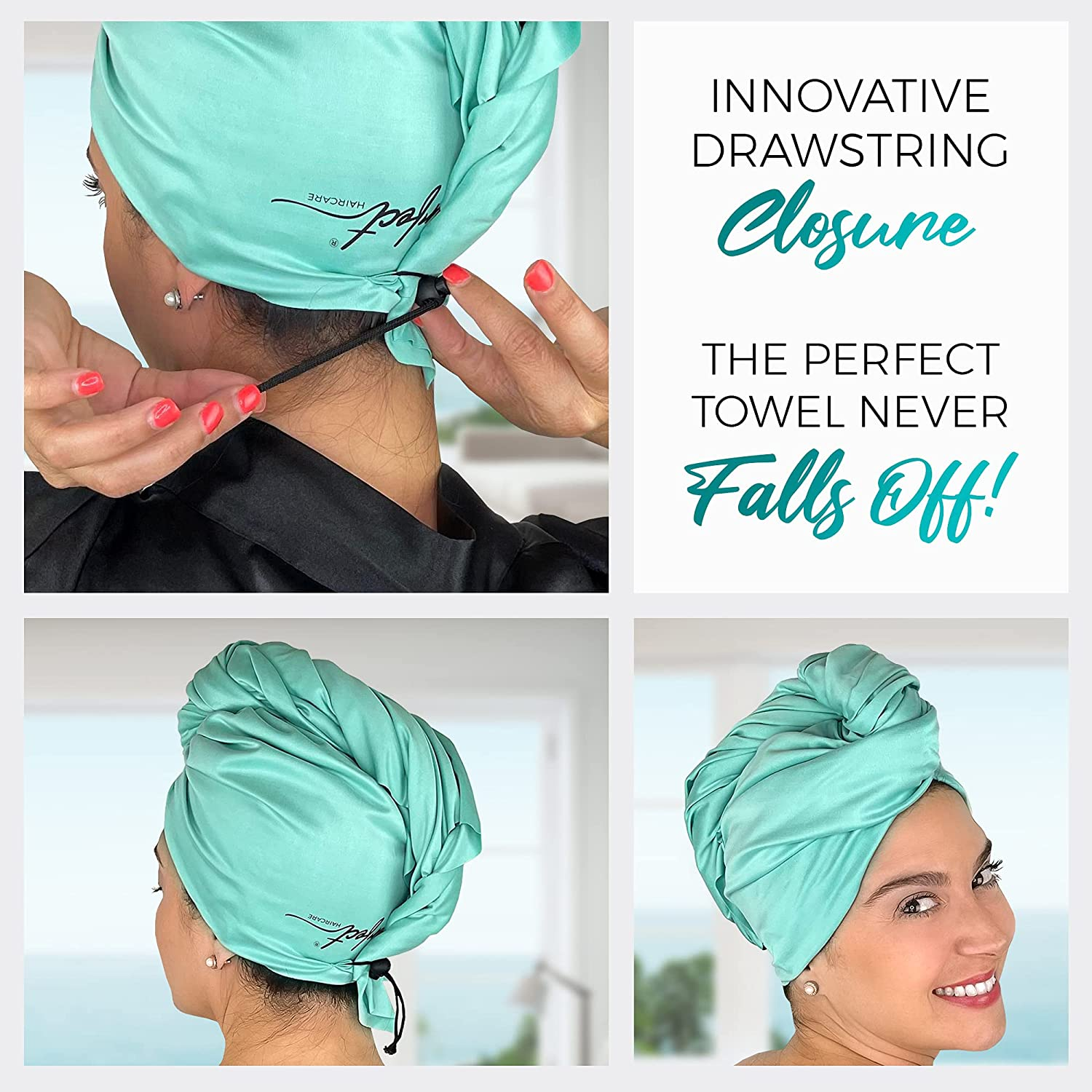 Microfibre Hair Towel Wrap for Women - Absorbent Quick Drying Turban for Wet, Curly, and Long Hair for Women, Girls, and Kids - anti Frizz - the PERFECT HAIRCARE - Aquamarine image number 4