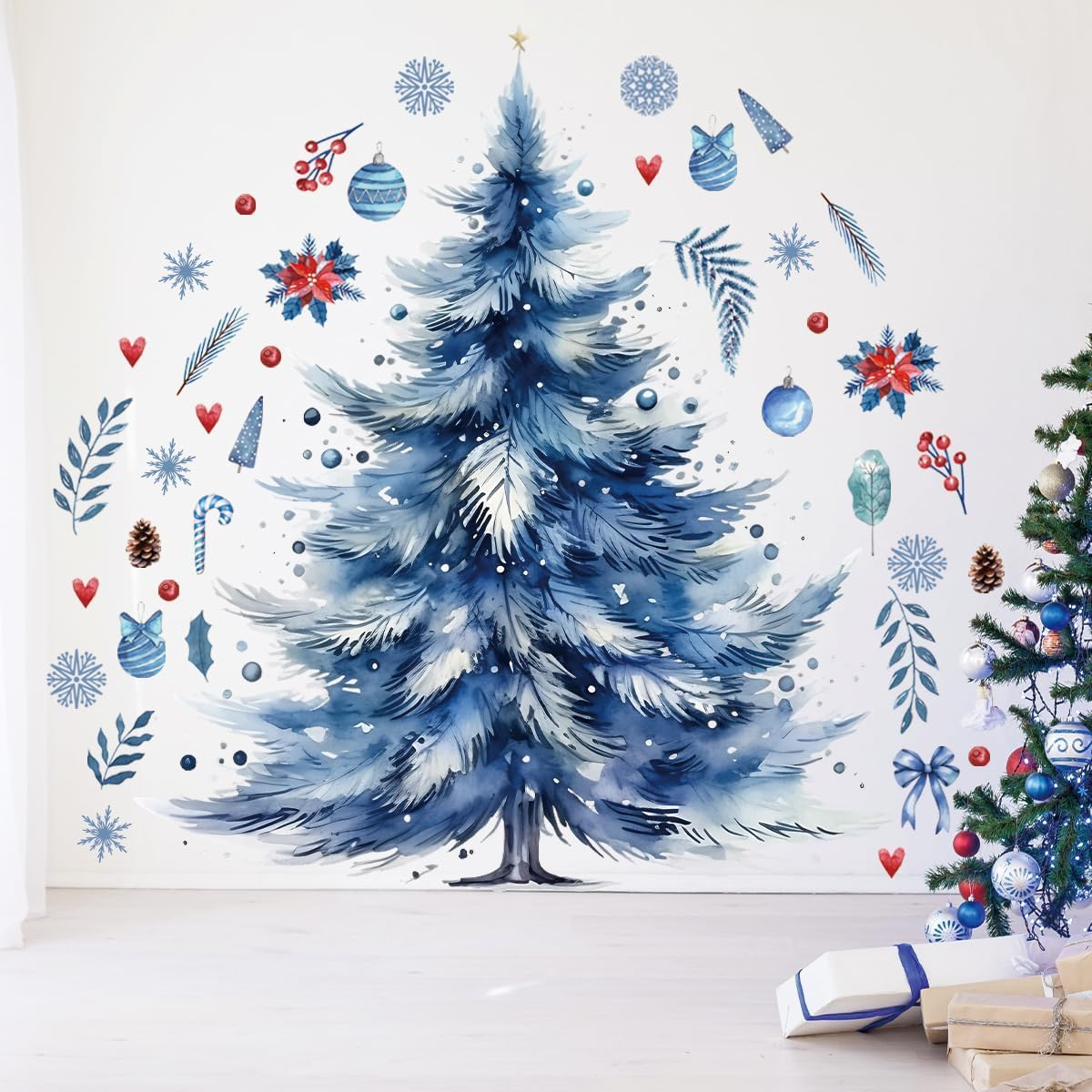 Denylo Pro 55.12 X41.34 Inch Large Christmas Tree Wall Decals DIY Watercolor Decal Removable Christmas Tree Gaint Wall Stickers for Bathroom Bedroom Living Room Offices Home Decoration Decal