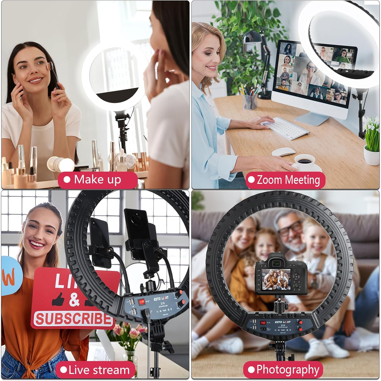 21 Inch LED Ring Light with Tripod Stand, Video Ring Light for Selfie Photography Vlog Recording Conference Meeting Studio Portrait Youtube Tiktok Makeup with Carrying Bag and Remote Control, CRI>97 image number 6