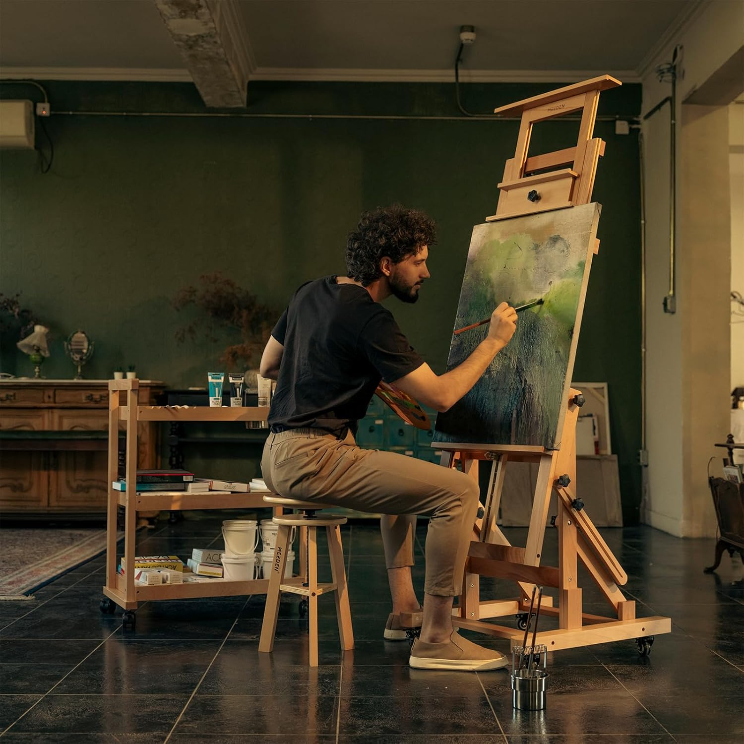 MEEDEN Movable Large H-Frame Painting Easel - Artist Studio Easel - Heavy Duty Art Easel Stand for Adults, Solid Beech Wood Easel, Holds Canvas Art up to 78.7" High - Walnut image number 6