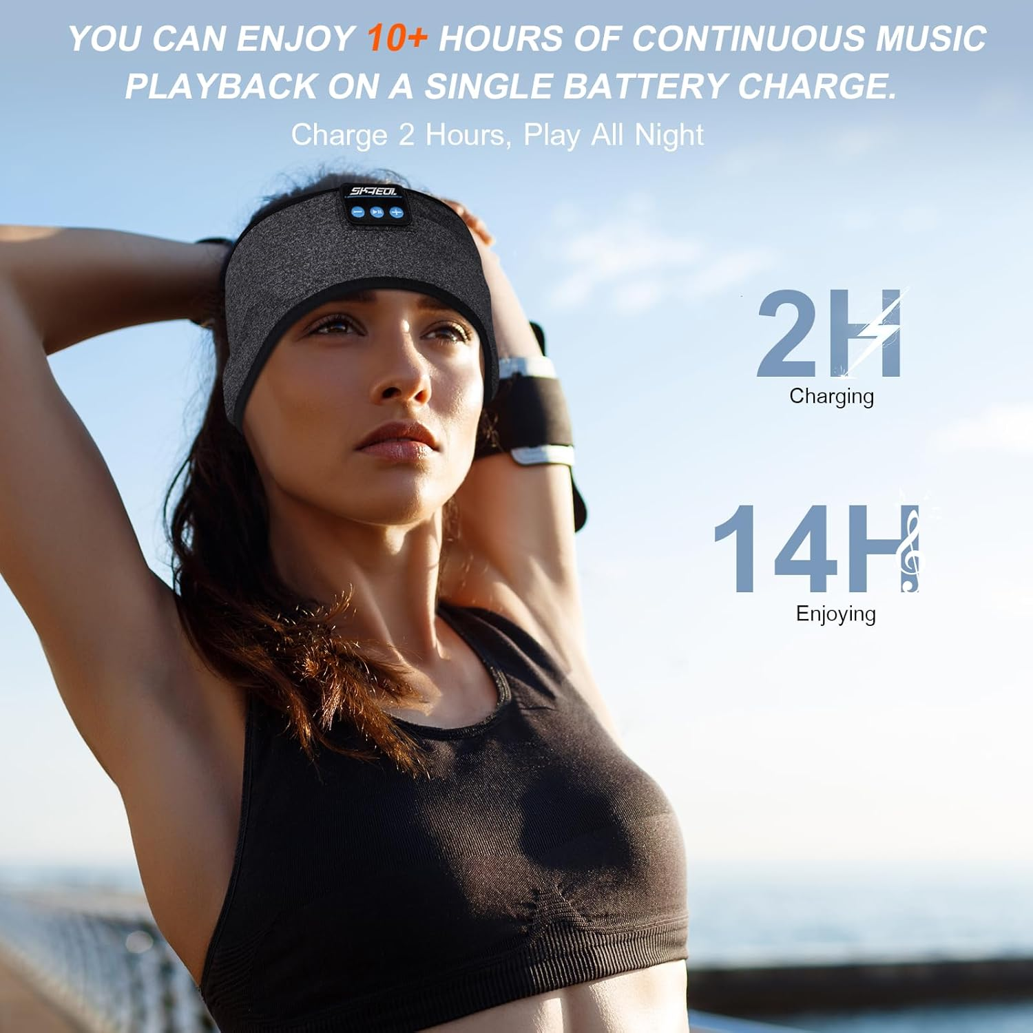 Sleep Headband Headphones, Ultra-Comfortable Sport Headband - Wireless Music & Hands-Free Calls for Sports, Yoga, and Sleep - HD Sound, 12-Hour Battery, Soft & Washable Fabric (Gray)