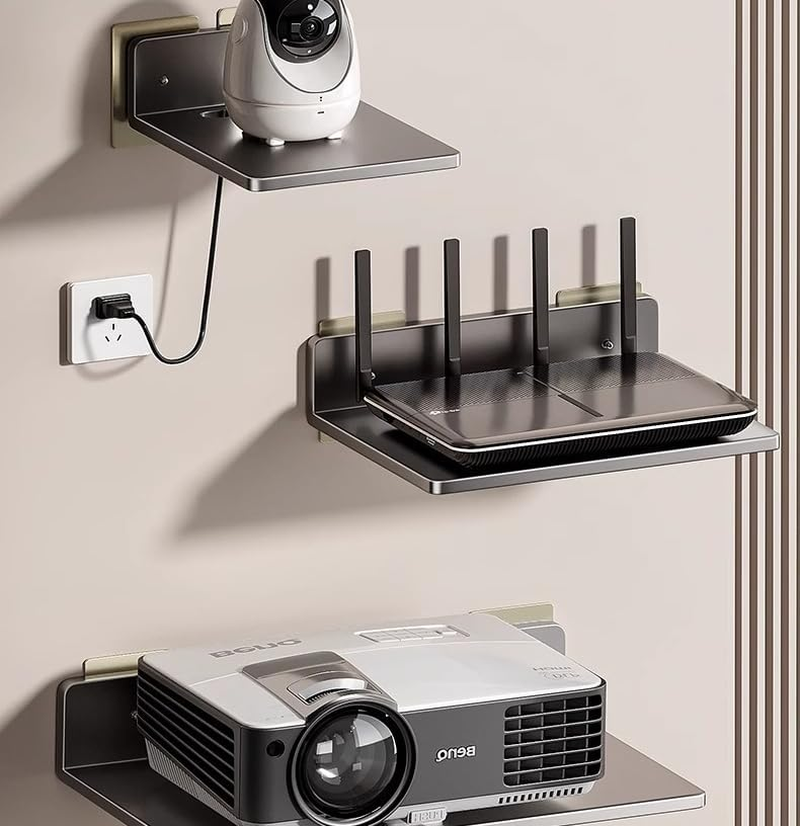 Wi Fi Router TV Projector Wall Mount Shelf Organizer Storage Holder Rack Stand,Projector Shelf,Floating Entertainment Center Shelves,Wall Mount Floating Small Grey image number 3