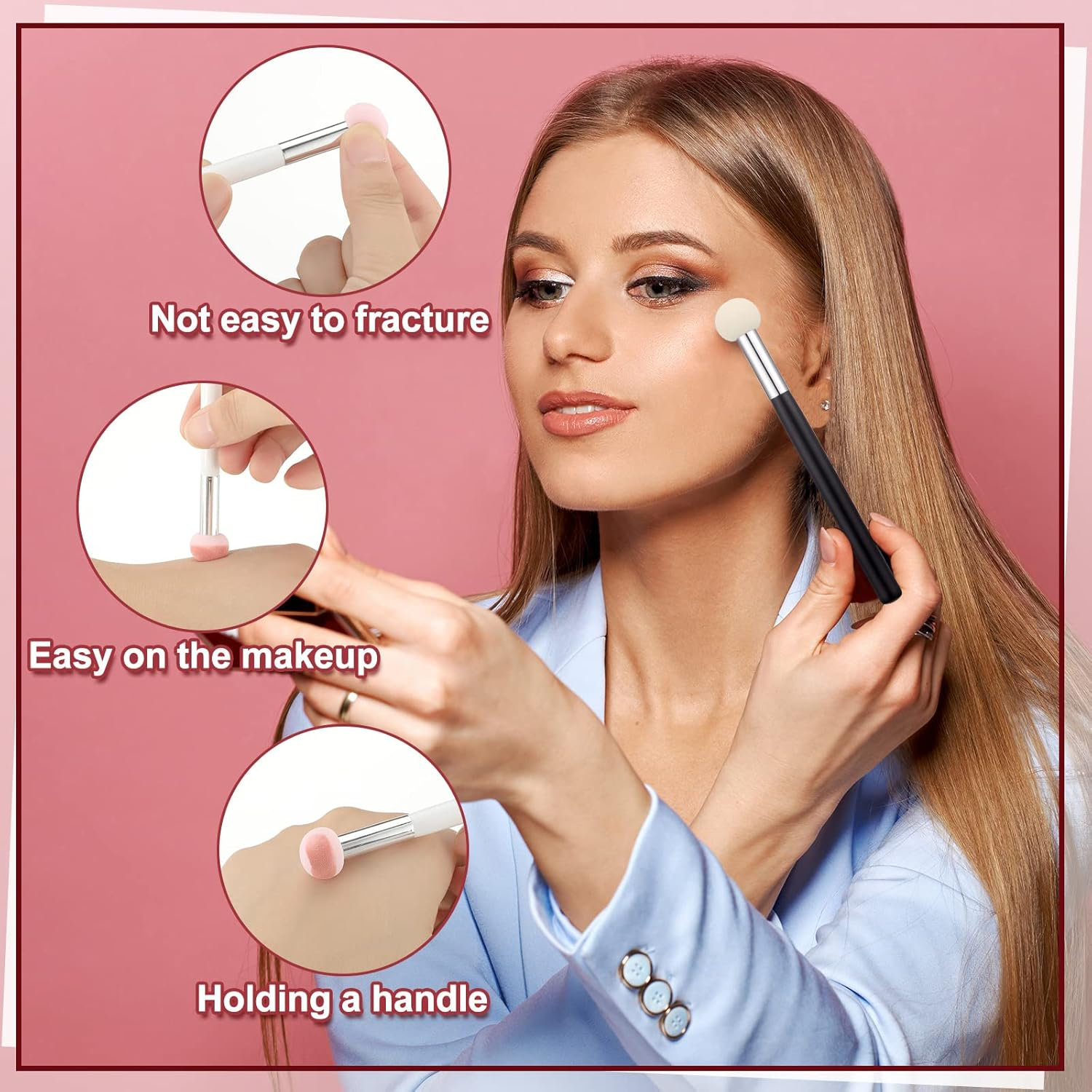 Skyley 10 Pcs Beauty Sponge Makeup Brush Set Sponge Applicator Concealer Brush Soft Head Makeup Brush Double Head Makeup Brush with Eyebrow Brush image number 6