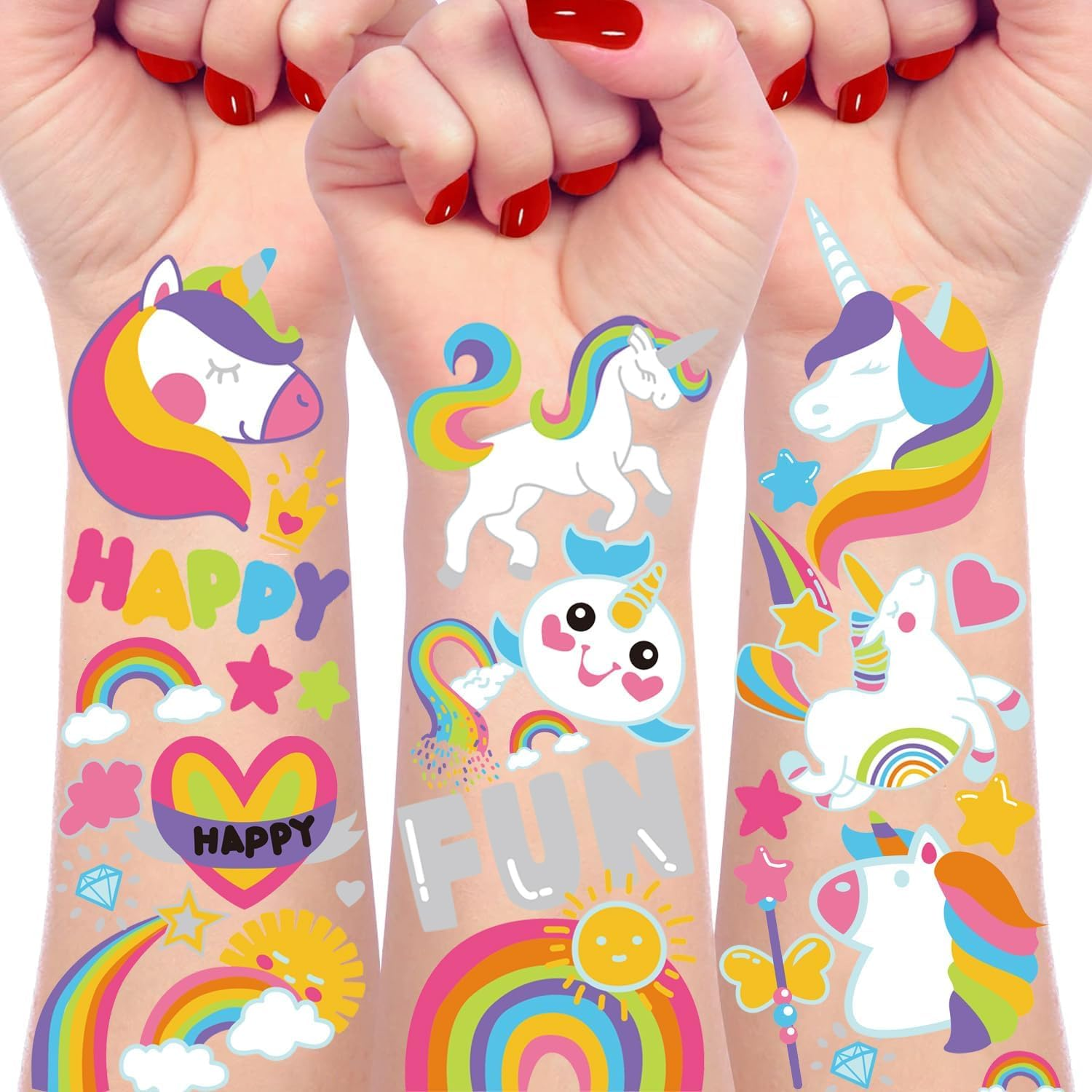 AEEGO Tattoos for Kids，Unicorn Birthday Decorations，4 Pack Safe & Waterproof Temporary Tattoos for Kids - Non-Toxic Fun Body Art Stickers, Perfect for Parties, Playtime & Festive Designs image number 4