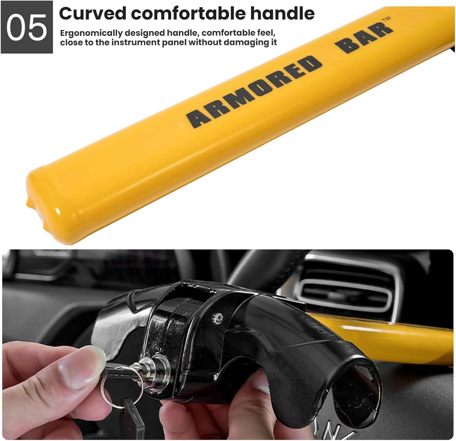Steering Wheel Lock for Cars, Universal Auto Anti-Theft Lock with 2 Keys - Highly Visible Security Device for Car, Truck, SUV, Van - Easy to Install & Store, Deterrent against Vehicle Theft (Yellow) image number 2