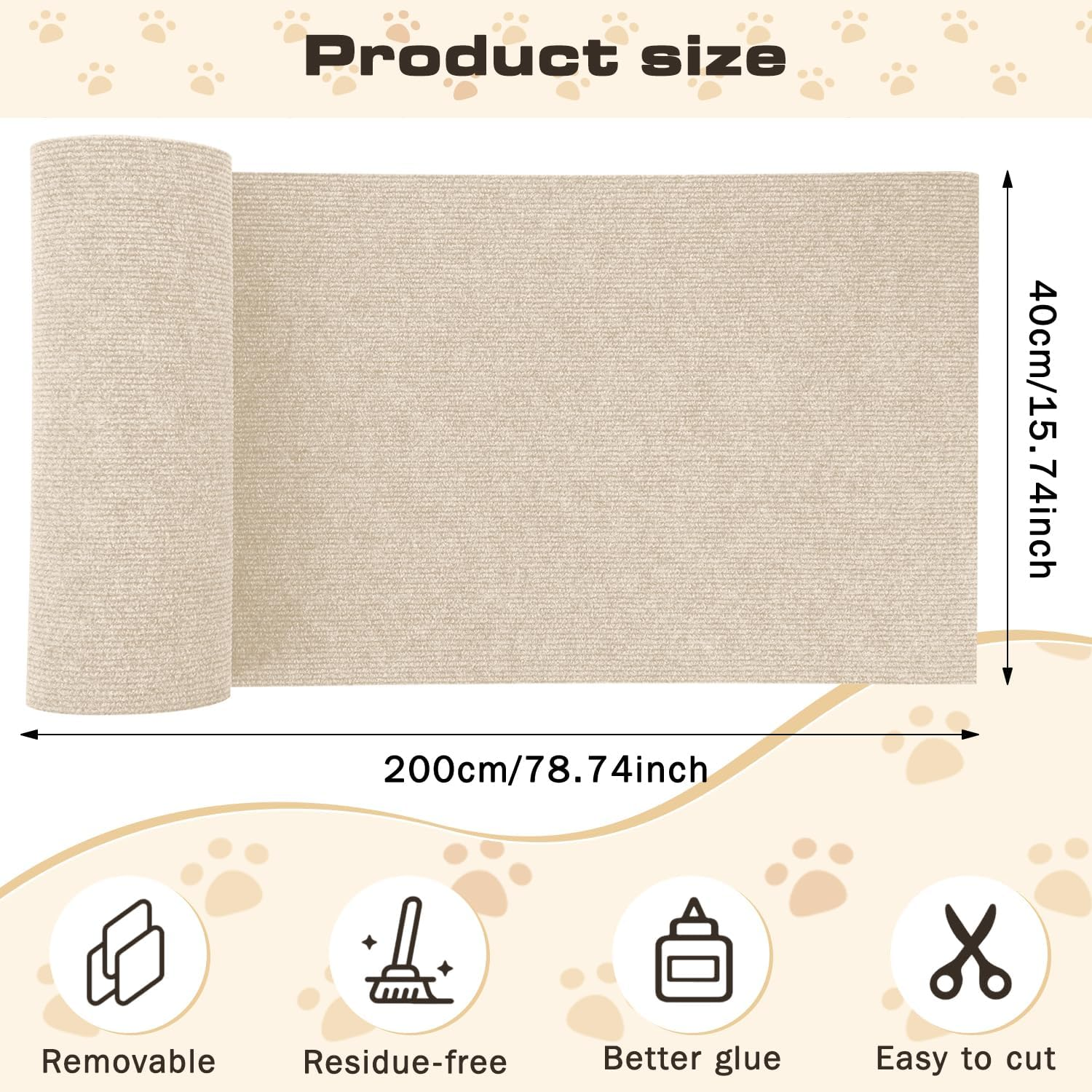 200 Cm X 40 Cm Cat Scratching Boards, Self-Adhesive Scratching Mat, Climbing Cat Scratcher, Scratching Mat for Cats, Scratch Protection, Cat Scratching Mat for Protects Carpets, Sofa, Furniture image number 1