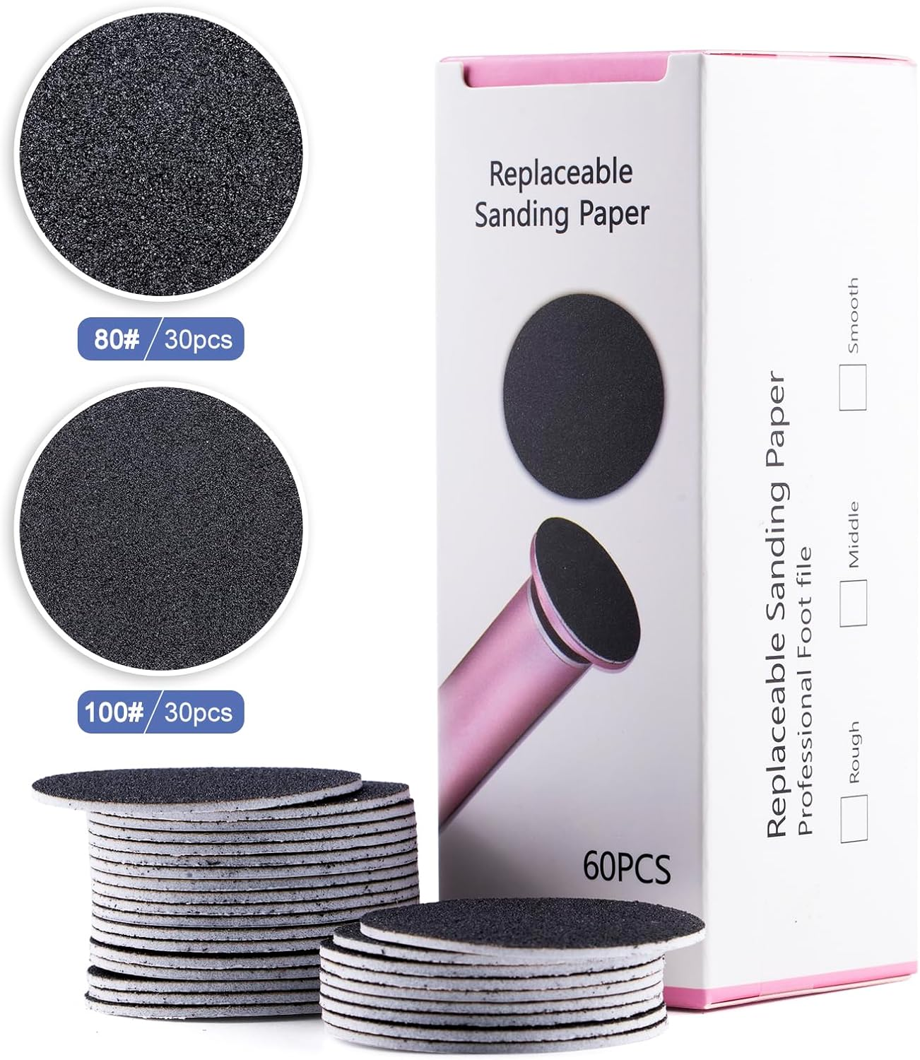 BNG Foot File for Callus Remover, Pack of 60, Foot Sandpaper, 4.2 Cm Replacement Foot Files Pads for Foot Care, Cracked Heels, Hard Dead, #180#80 Mixed image number 5