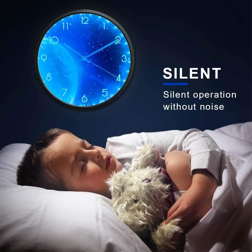 OCEST 12 Inch Night Light Wall Clock for Bedroom, Silent Lighted up Wall Clock Glow in the Dark, Easy to Read, Large Digital Display, Battery Operated for Living Room Kitchen-Blue Earth image number 2