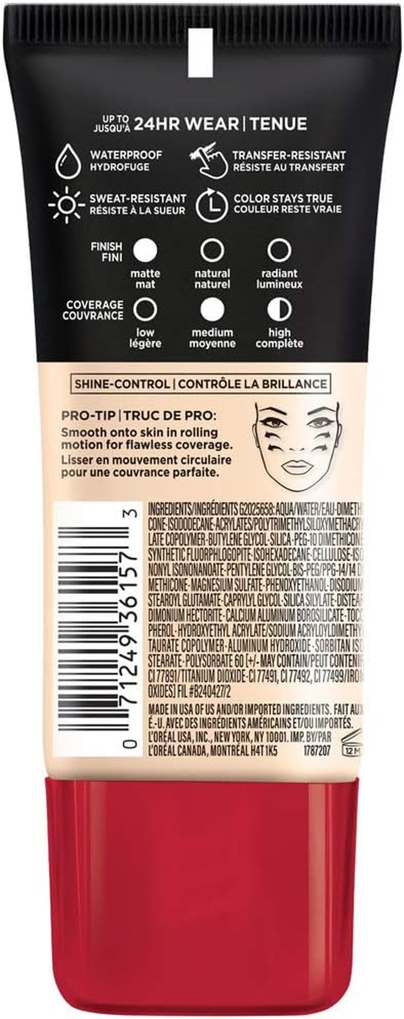 L'Oreal Paris Cosmetics Makeup Infallible Pro-Matte Liquid Longwear Foundation, True Porcelain, 1 Fl Oz. - 110 Cr&egrave;me Caf&eacute; image number 6