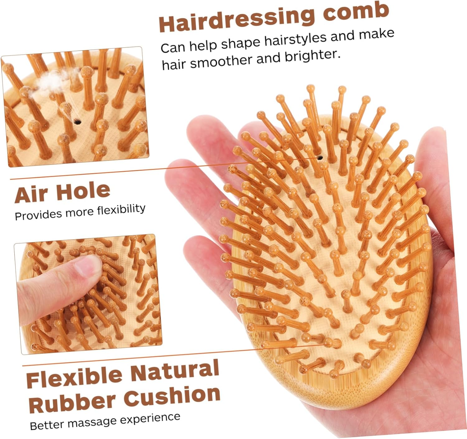 SHERCHPRY Bamboo Hair Brush Scalp Massager Detangling Comb for Curly Hair Natural Bamboo Anti-Static Suitable for Men and Women for Daily Use image number 3