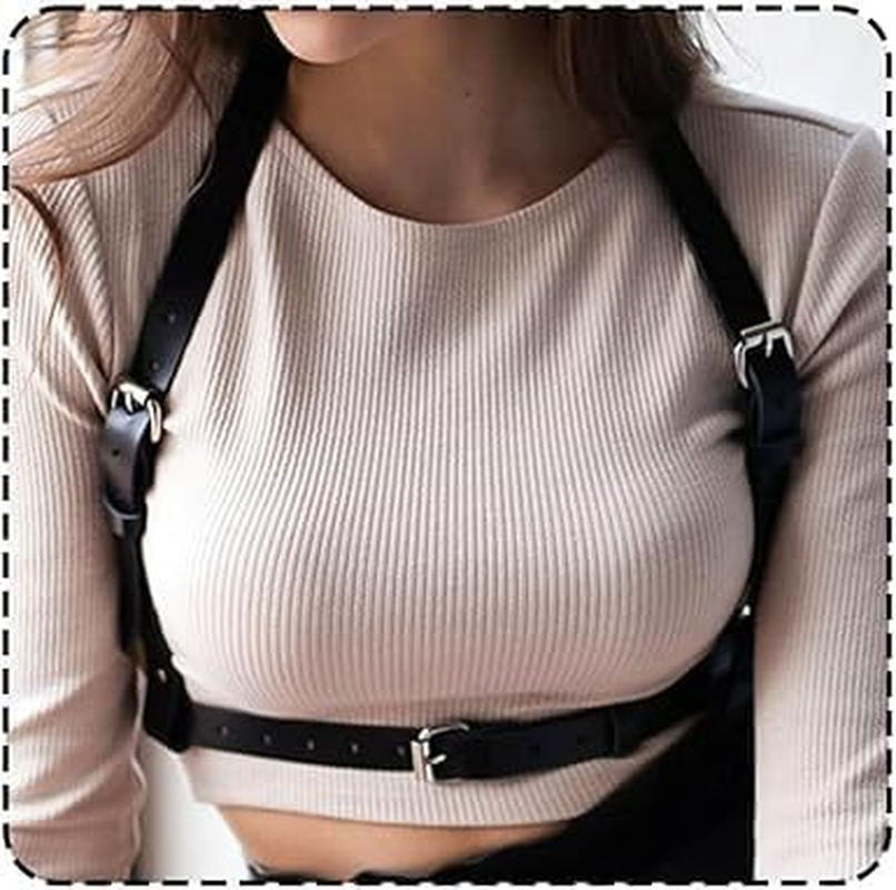 Punk Leather Black Harness Belts Women Fashion Body Harness for Women (Black, 1 Pack) image number 3