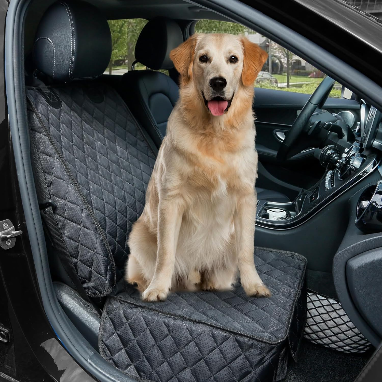 PETICON Waterproof Front Seat Car Cover 2 Pack, Full Protection Dog Car Seat Cover with Side Flaps, Nonslip Scratchproof Captain Chair Seat Cover Fits for Cars, Trucks, Suvs, Jeep, Black