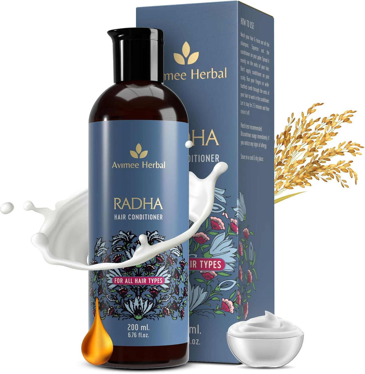 AVIMEE Herbalradha Hair Conditioner for All Hair Type | Repairs Damaged Hair | with Keratin Protein, Rice Protein, Apple Cider Vinegar & Aloe Vera | Makes Hair Silky Smooth | 200 Ml image number 6