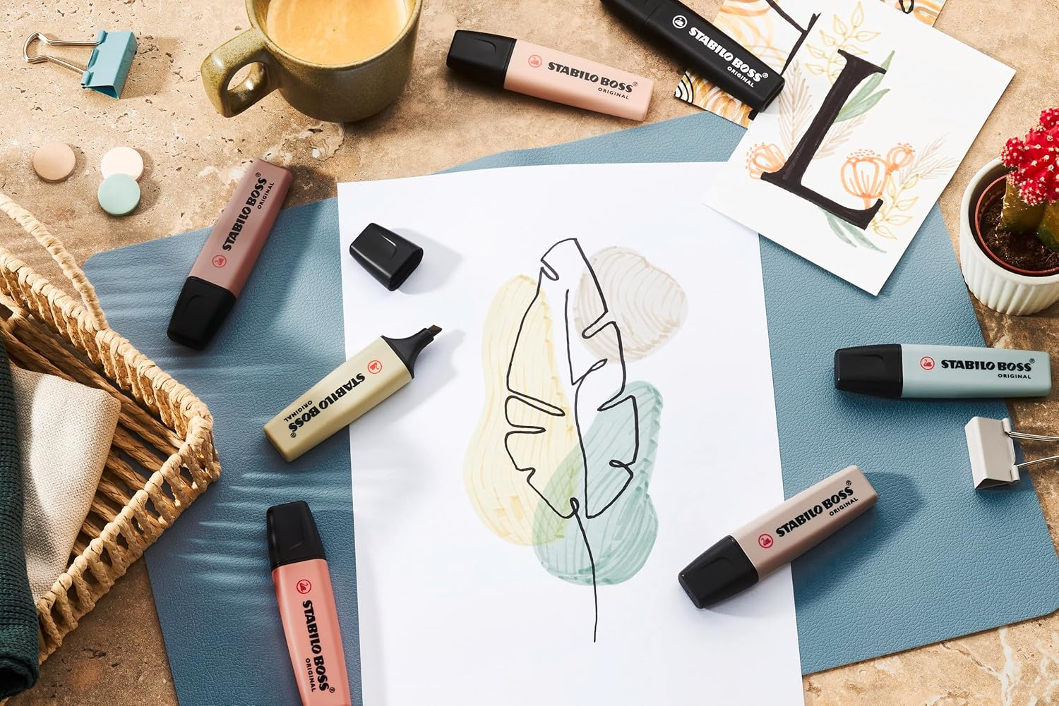 STABILO BOSS ORIGINAL Naturecolors Pack of 8 (Mud Green, Sienna, Umber, Beige, Warm Grey, Earth Green, Black (Marker X2)) image number 2