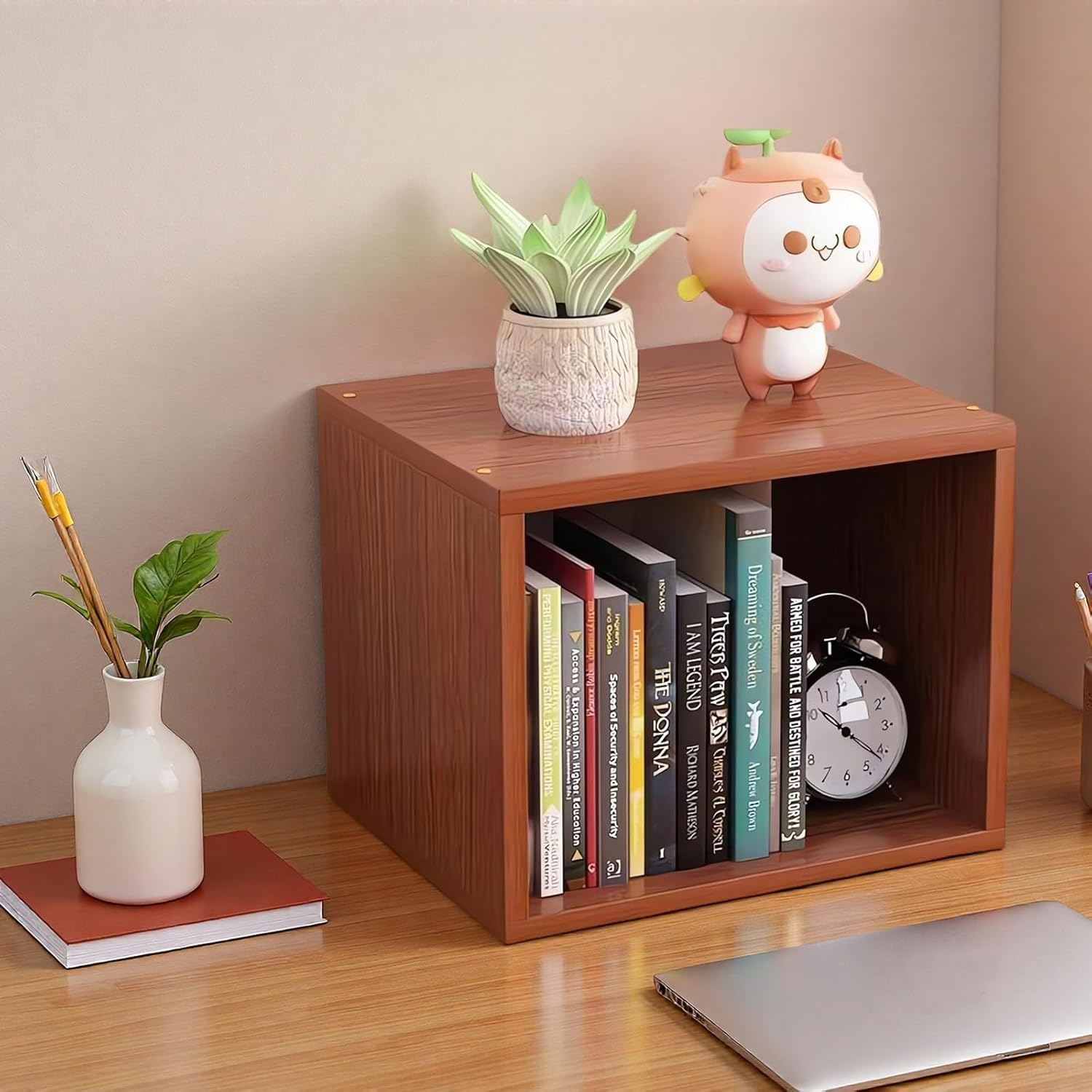 Desktop Storage Cube, Open Bookshelf Display Unit, Black Bookcase AC23-1 (A Black) - C White image number 4