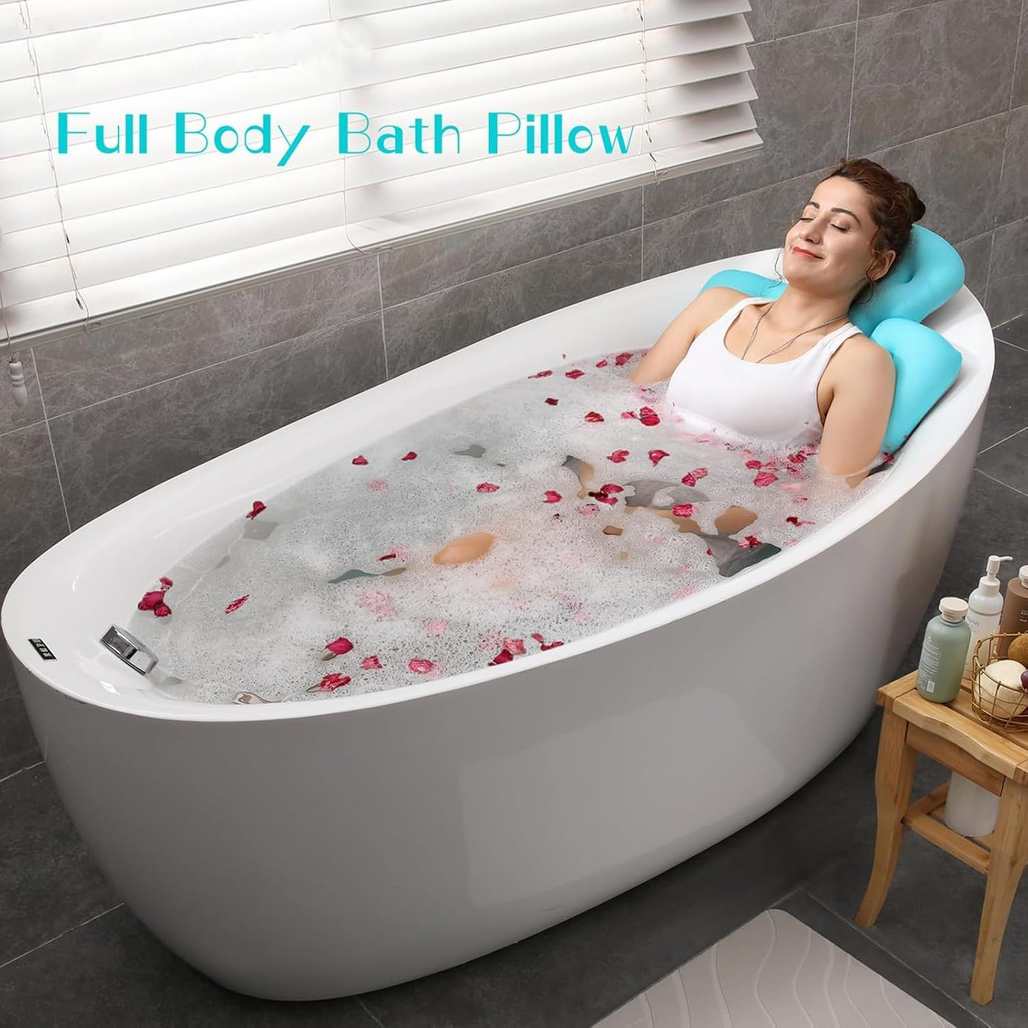 Cozioz Luxury Ocean Blue Full Body Bath Pillow for Headrest, Neck, and Back Support, Thick Bathtub Cushion for Ultimate Comfort image number 3