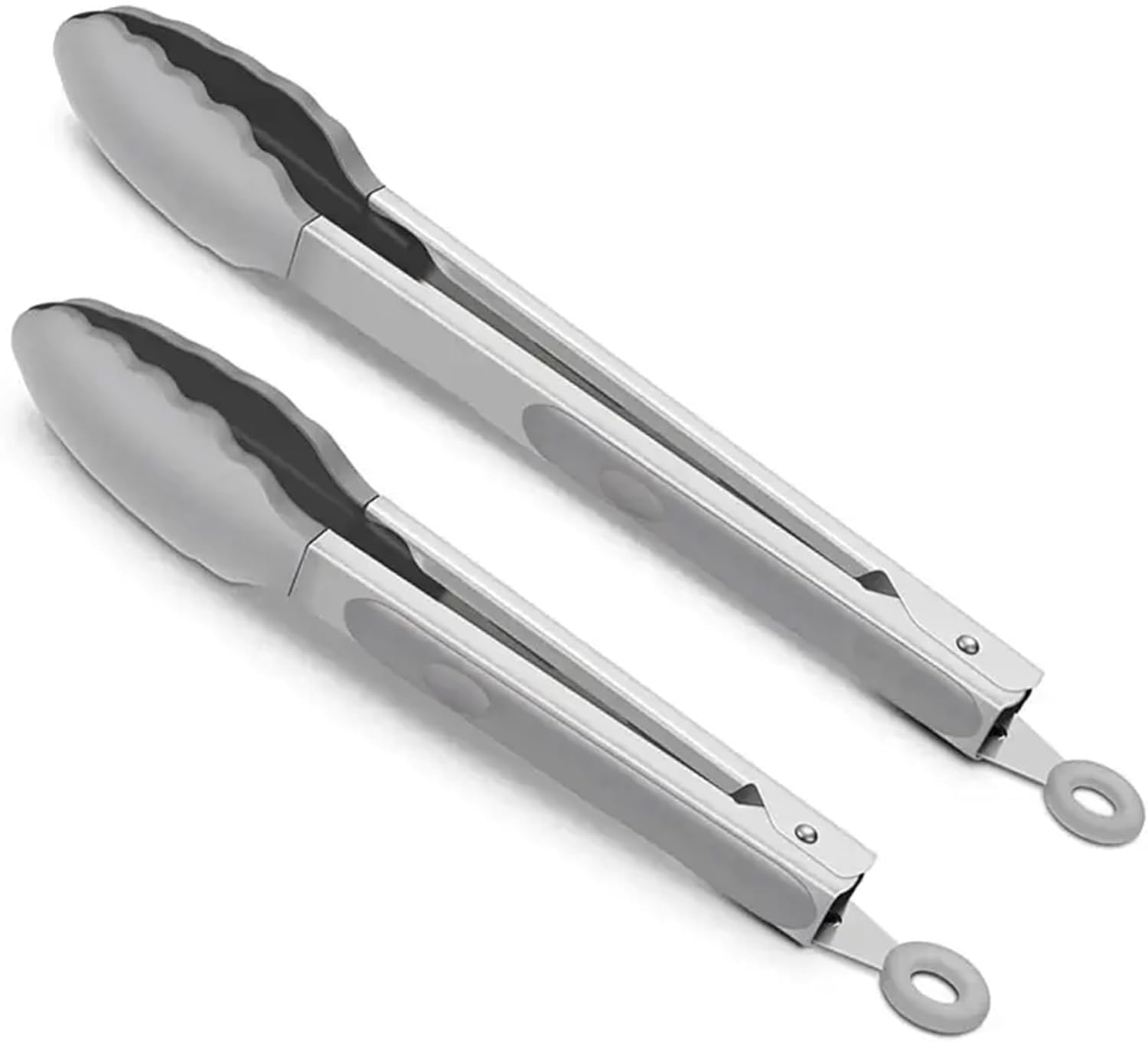 Sophistik Set of 2 Kitchen Tongs &ndash; 12" & 9" Premium Bpa-Free Non-Stick Silicone and Stainless Steel Food Tongs with Locking Mechanism, for Cooking, BBQ, and Grilling (Grey & Black) (Grey)