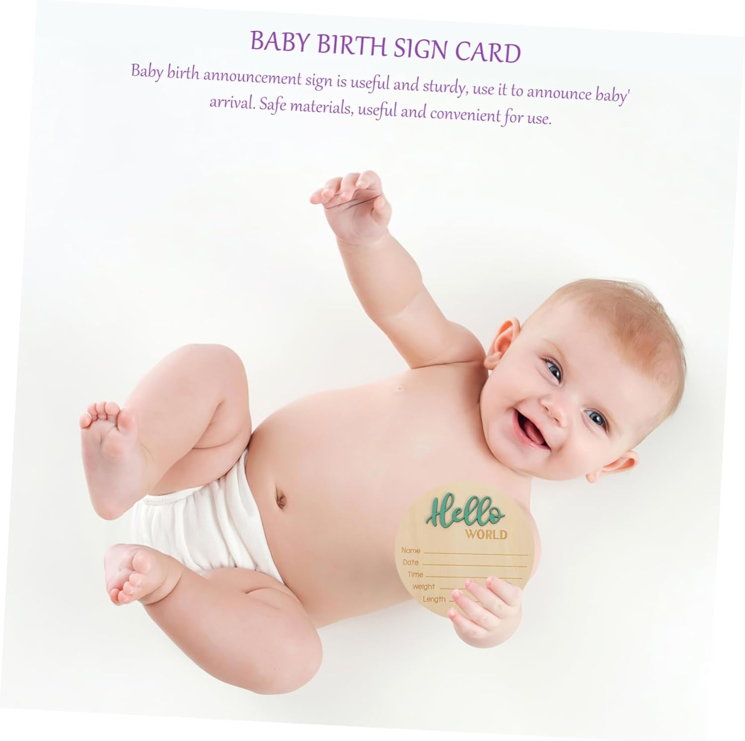 CLISPEED Wooden Baby Name Sign round Birth Announcement Sign for Newborns Newborn Photography Prop Infant Birth Announcement Plaque image number 3