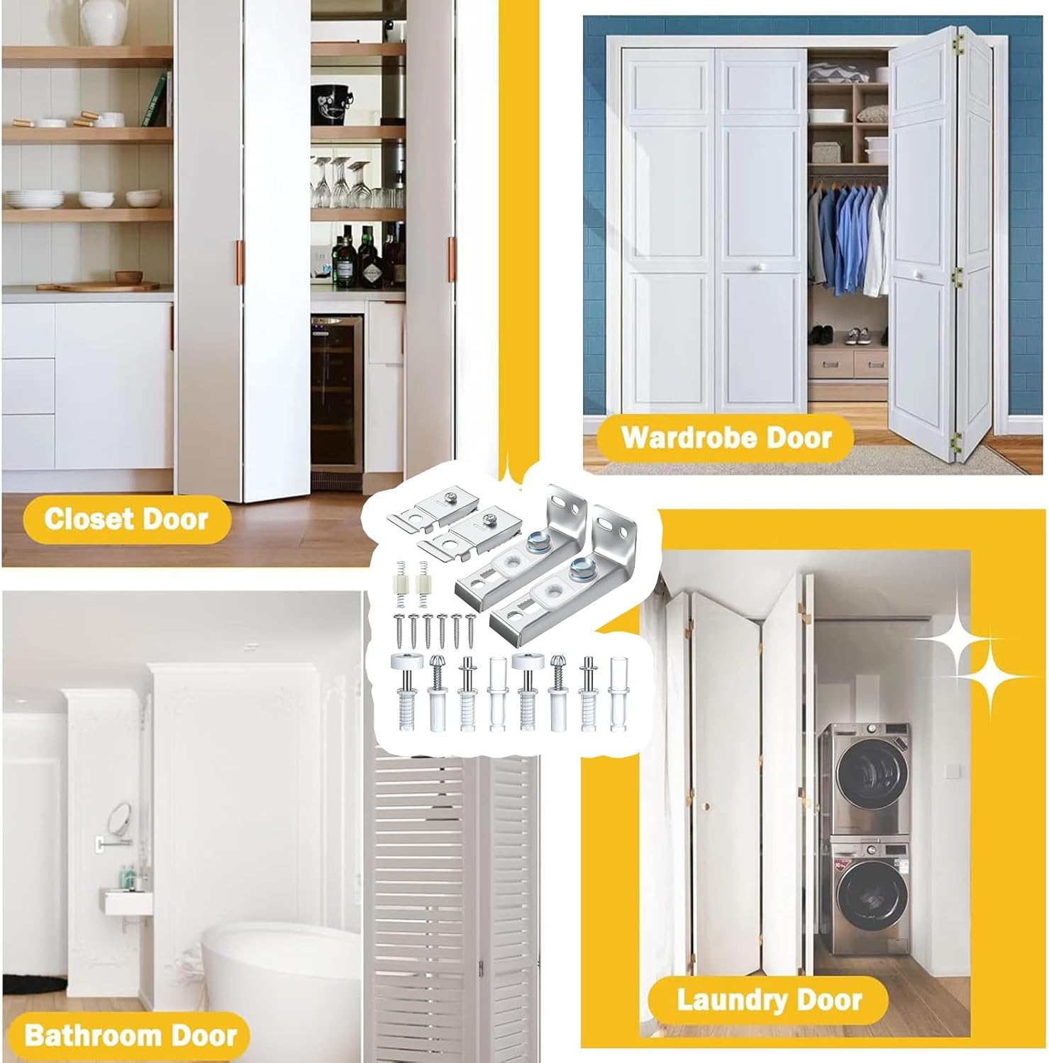 Bifold Door Track Hardware, Bifold Door Replacement Hardware for Closet Door, Sliding Door Parts Includes Top and Bottom Bracket, Guides Wheel for Wood image number 4