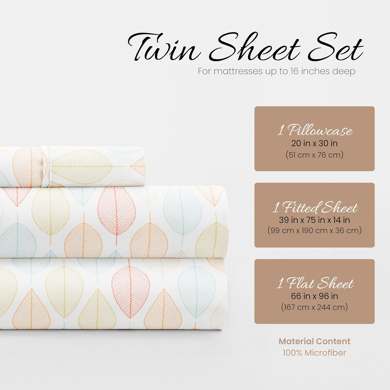 Becky Cameron Premium Ultra Soft Fall Foliage Pattern 4 Piece Bed Sheet Set, Twin, Yellow image number 6