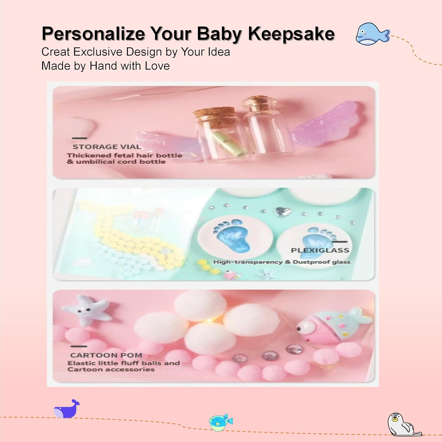 Pink Baby Handprint and Footprint Photo Frame for Girls Baby Shower, Personalized New Moms Gift with Hand and Foot Clay Mold and Casting Kit for Newborn Essentials, All-In-One Baby Registry Stuff with Nursery Picture Frame for New Parents