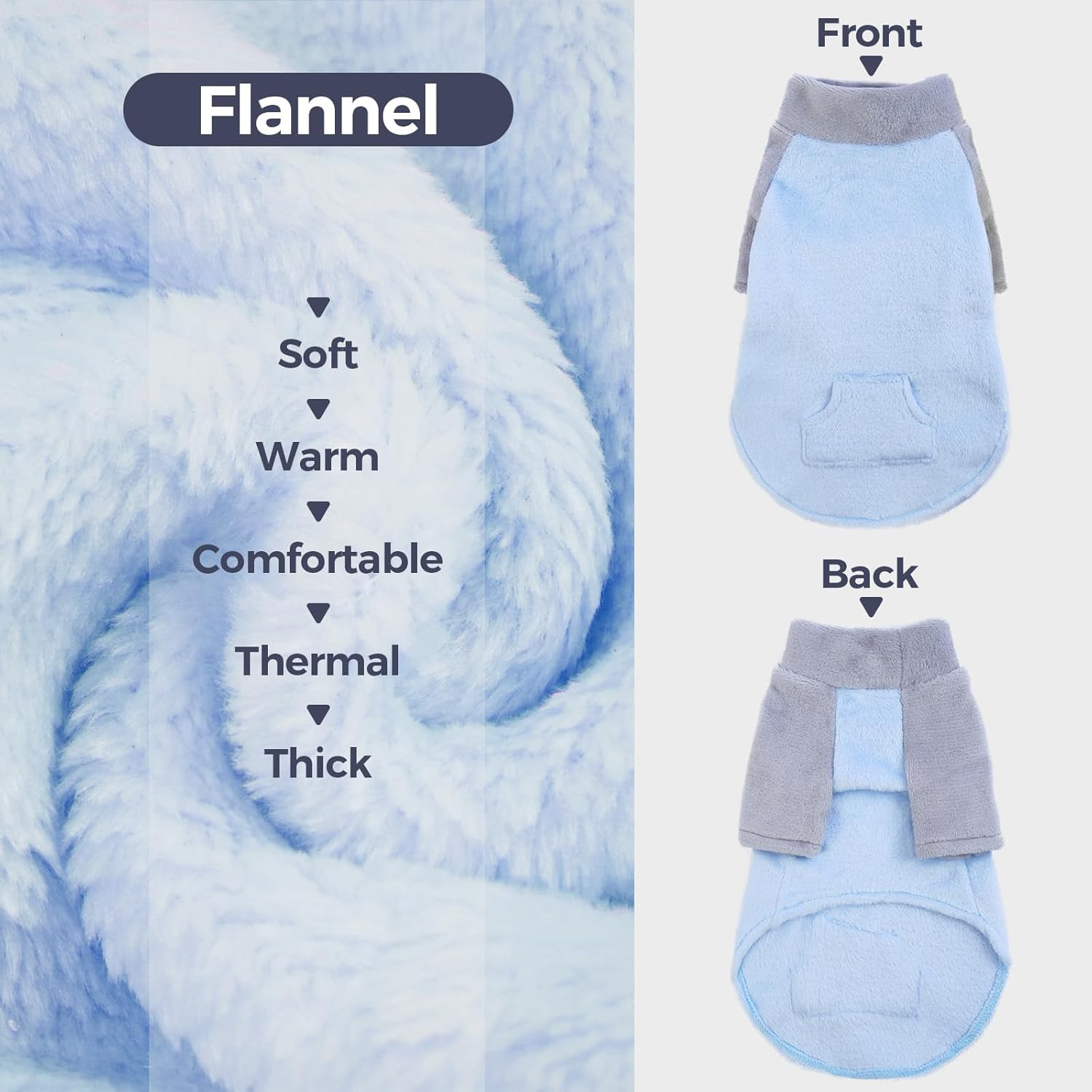 Sphynx Winter Coat for Cats, Hairless Cat Clothes, Fleece, Turtleneck Sweater (Blue, 2XL)