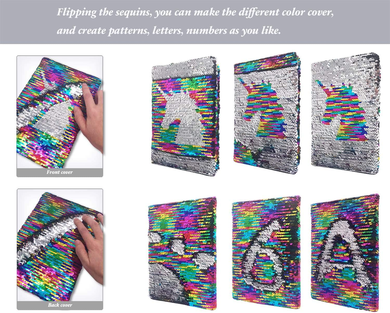 Reversible Sequin Notebook for Girls, 8.5 X 5.5 Inches 160 Lined Pages Kids Journal for Girls Diary Rainbow Flip Sequin Unicorn Notebook for Teenager Birthday Gifts for Girls and Boys 5 6 7 8 9 10