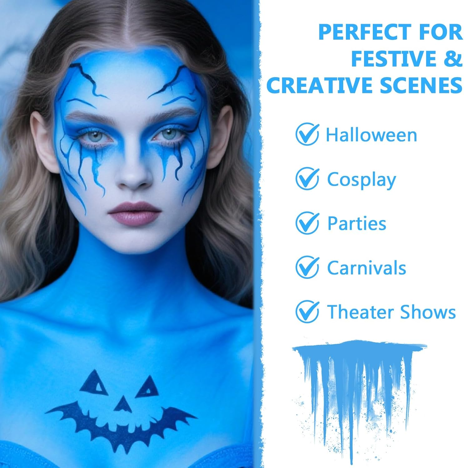 Erinde Blue Professional Face and Body Paint Kit, High Pigment Makeup Kit for Adults, Easy Apply and Wash Off, Vibrant Long-Lasting Colors for Halloween, Carnival, Music Festival, Cosplay Party