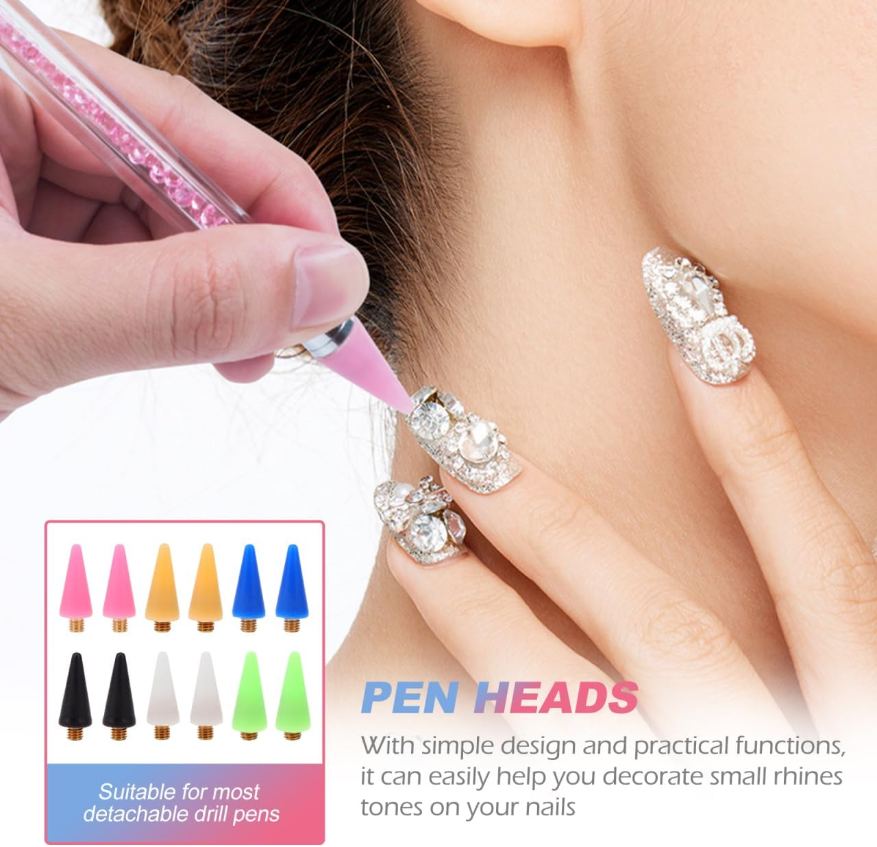 WEKADRIN 12Pcs Nail Art Wax Tip - Craftsmanship Tools Wax Tip Pencil Nail Picker Picker Dotting Tools for Small Bead Crystal Fixing Art Crafts DIY Decoration image number 3