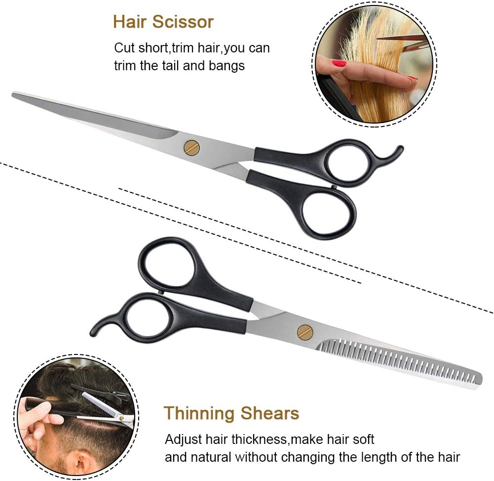 URAQT Professional Hairdressing Scissors, Professional Hairdressing Scissors Slimming Hair Cutting Scissors Thinning Scissors Set Stainless Steel with Comb (17.3Cm) image number 2