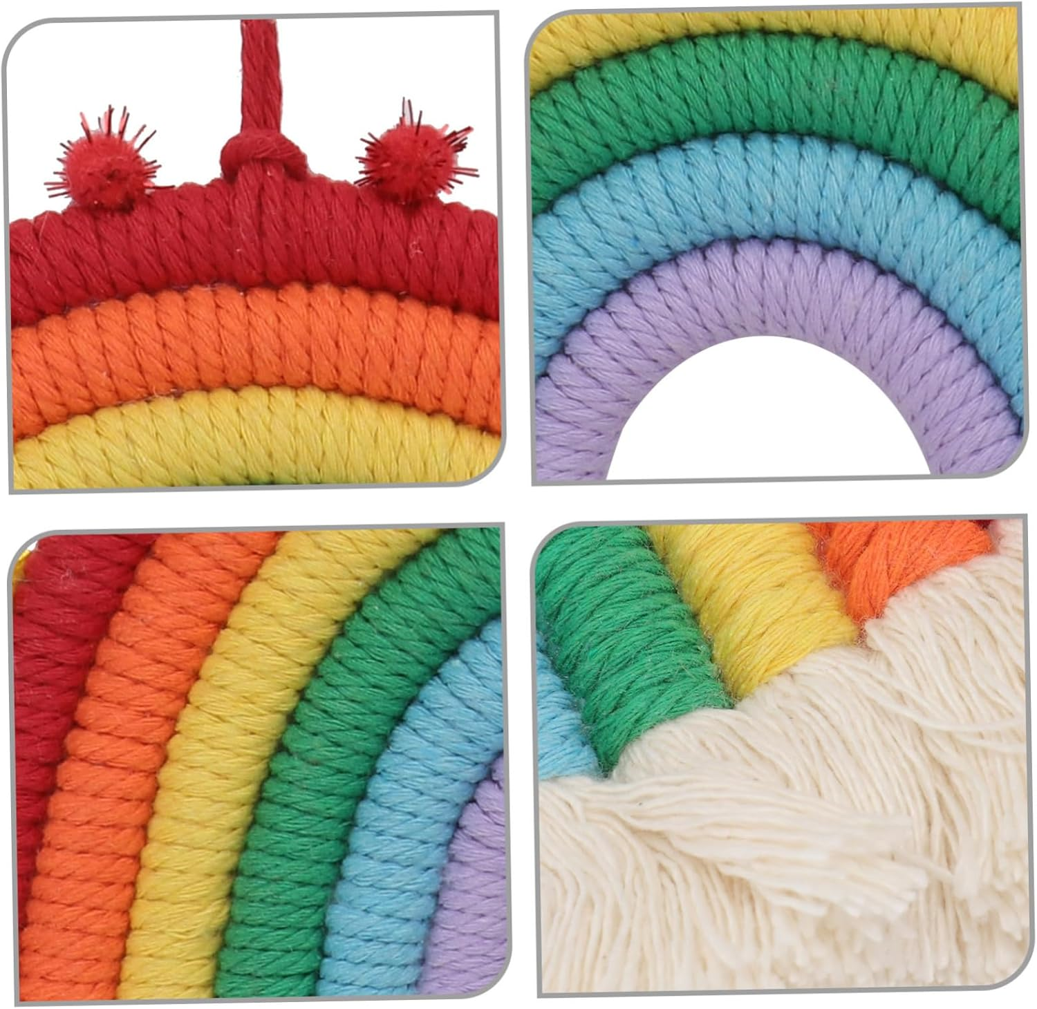 Ciieeo Colorful Rainbow Wall Hanging Tapestry Handmade Decorative Pendant Woven Craft for Baby Room Decor Red Color Ball image number 2