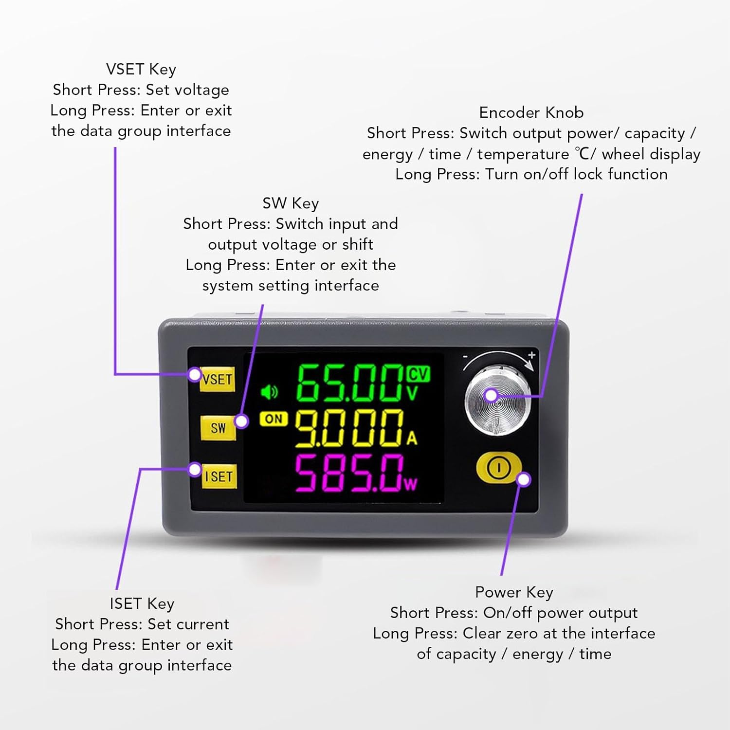 DC Power Supply Variable, Adjustable Switching Regulated DC Bench Power Supply with Encoder Adjustment Knob, 12-72.00V Input 585W 0-65.00V Output XY6509 Benchtop Lab Power Supplies image number 6