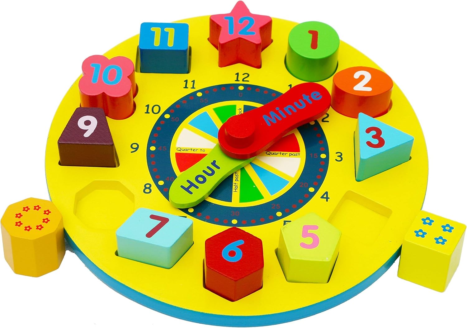 TOWO Wooden Shape Sorting Clock-Learning to Tell the Time - Wooden Teaching Clock with Numbers and Shapes Sorting Puzzle &ndash; Educational Toys for 3 Years Old image number 3