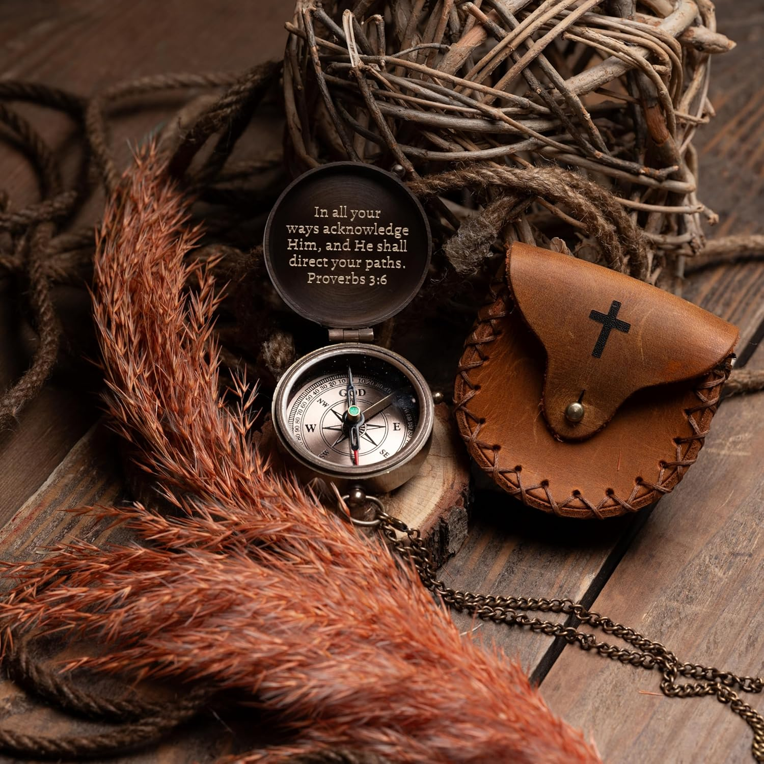 Sfdizayn Baptism Gifts for Boys - Engraved Working Handmade Compass with Scripture - Religious, Christian, Catholic, Christening, First Communion, Confirmation Gifts for Teenage Boys and Men