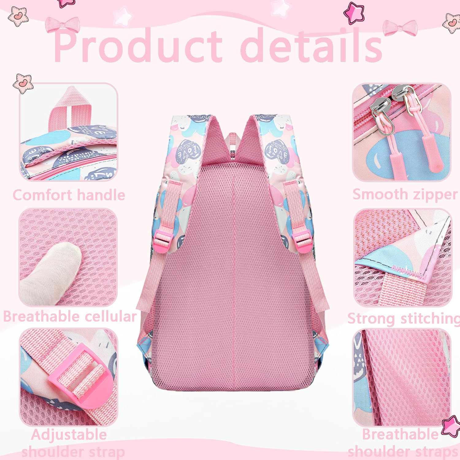 Kids Backpack for Girls School Cute Heart Bookbags Aesthetic Preppy Schoolbag Leisure Lightweight Backpacks image number 3