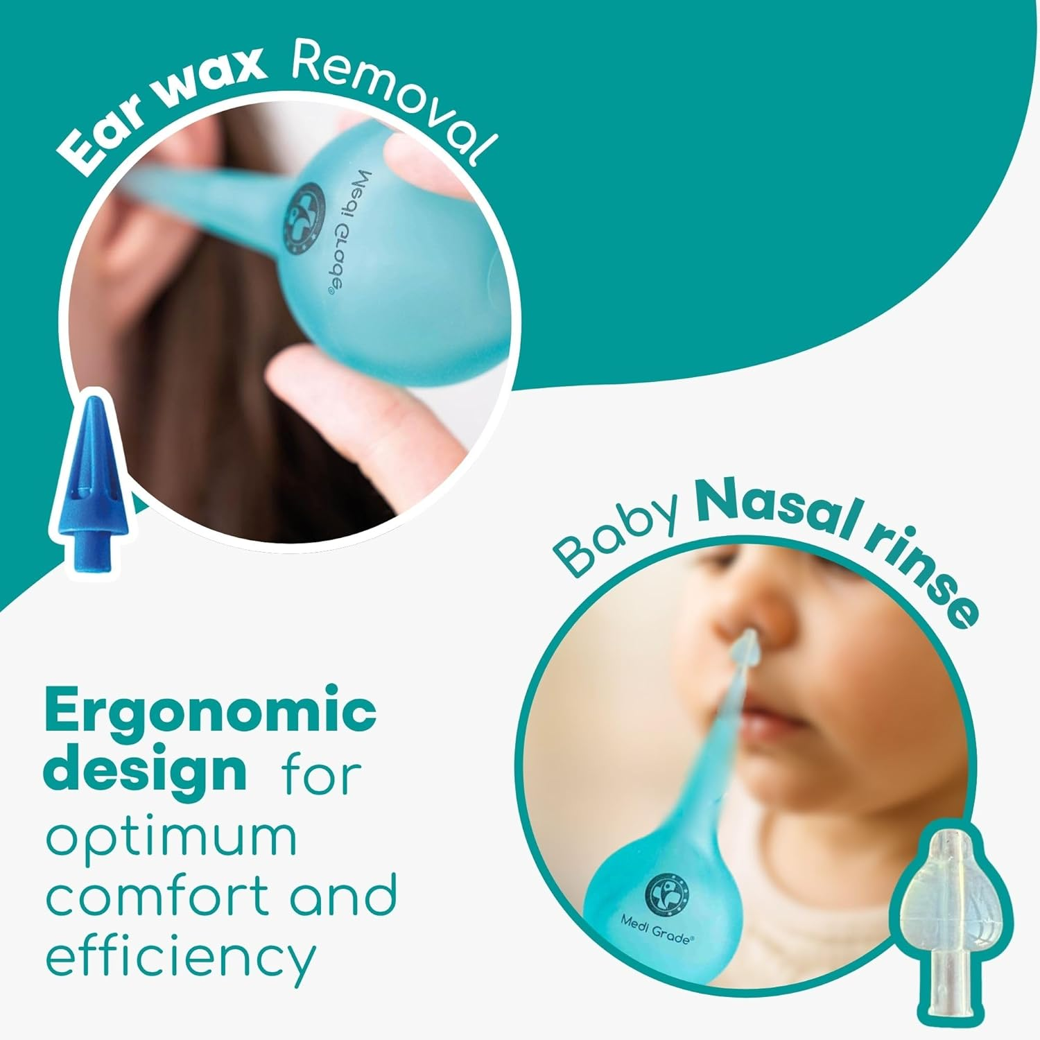 Medi Grade 2-In-1 Ear Bulb Syringe Ear Wax Removal Kit & Nose Cleaning Kit (75 Ml) &ndash; Quad-Stream Ear Wax Remover with Nasal Irrigator Tip for Babies & Toddlers &ndash; Gentle Ear Cleaner and Nasal Rinsing image number 5