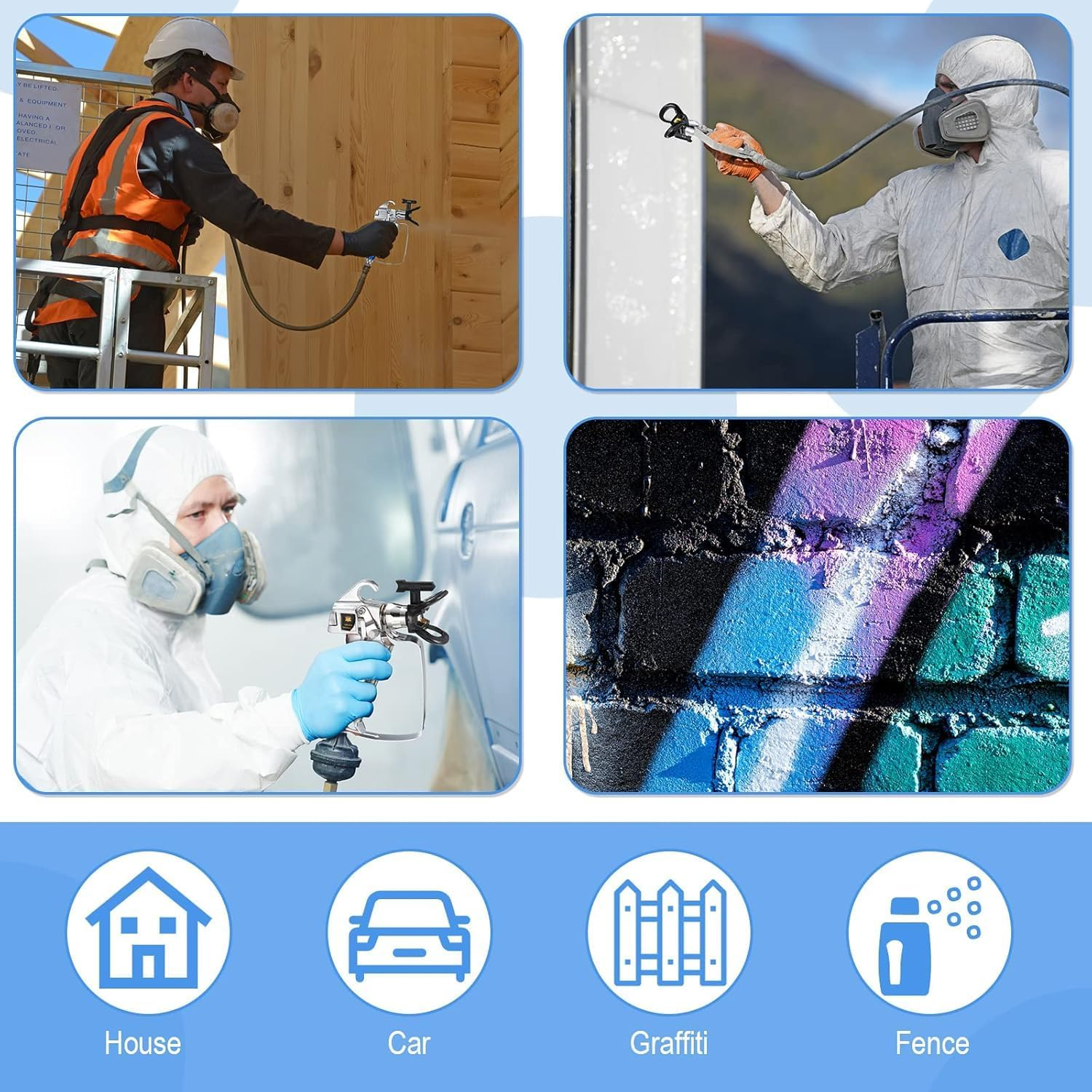 Airless Paint Sprayer Gun Kit 12-Piece- Complete Set with Nozzle Guard, 5 Spray Tips (211/313/415/517/623) & 5 Mesh Filters, Professional Spray Gun for Painting, Furniture, Fences & DIY Projects